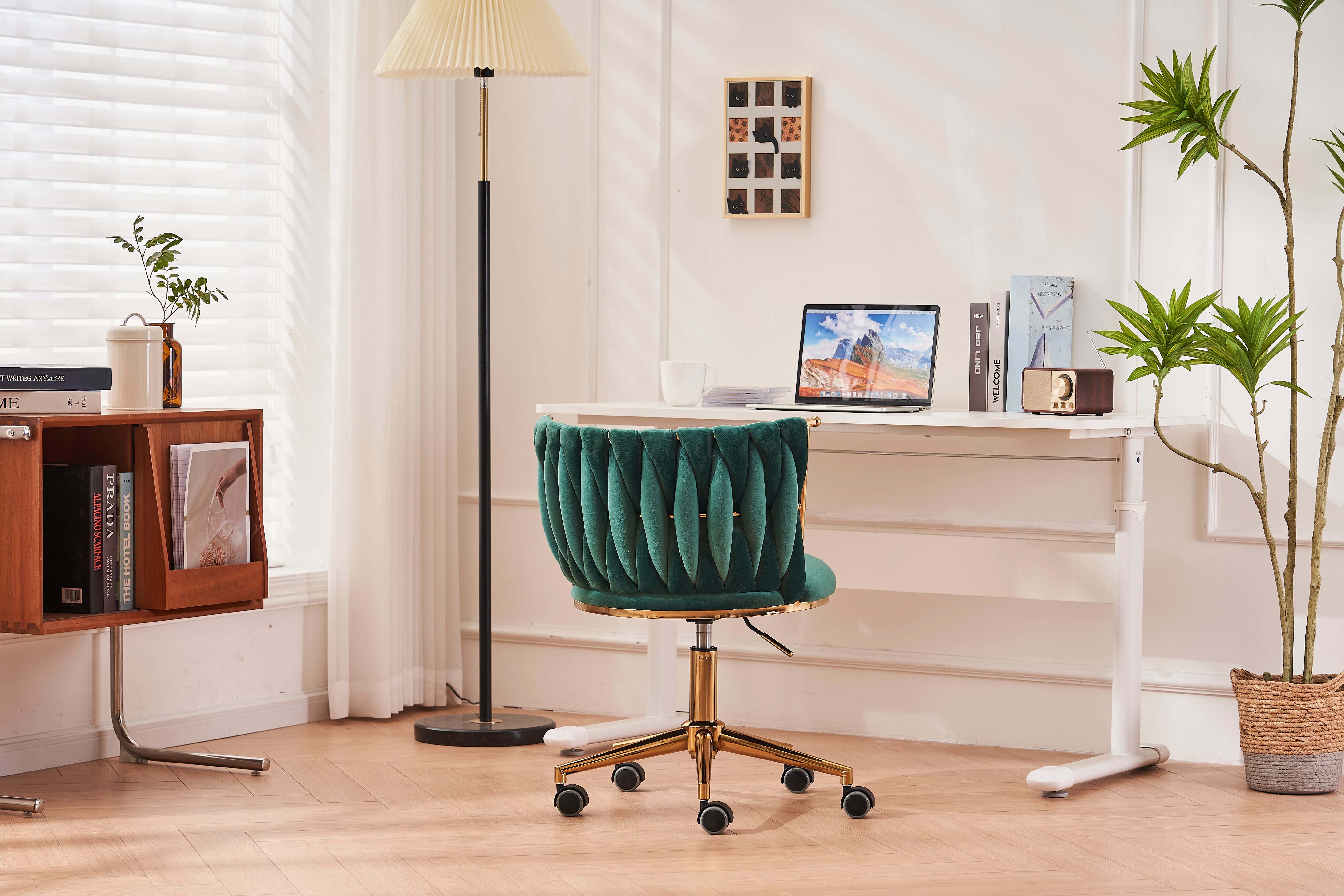 Sedia Ufficio Girevole Ergonomica in Velluto Verde Smeraldo
