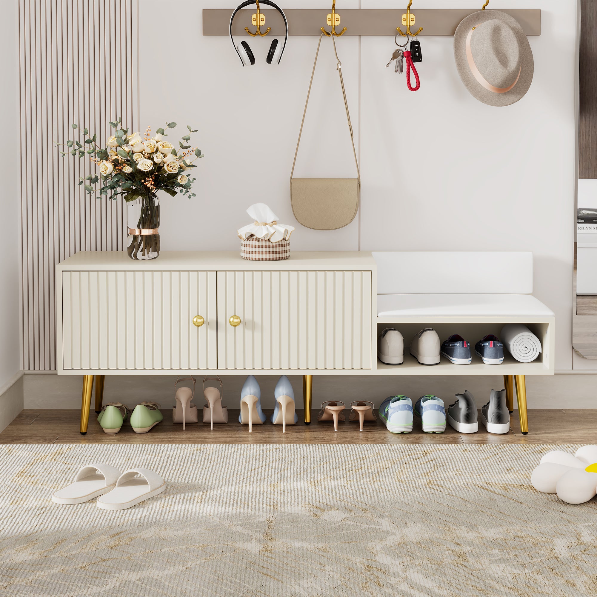 Panca Portascarpe Imbottita Bianca