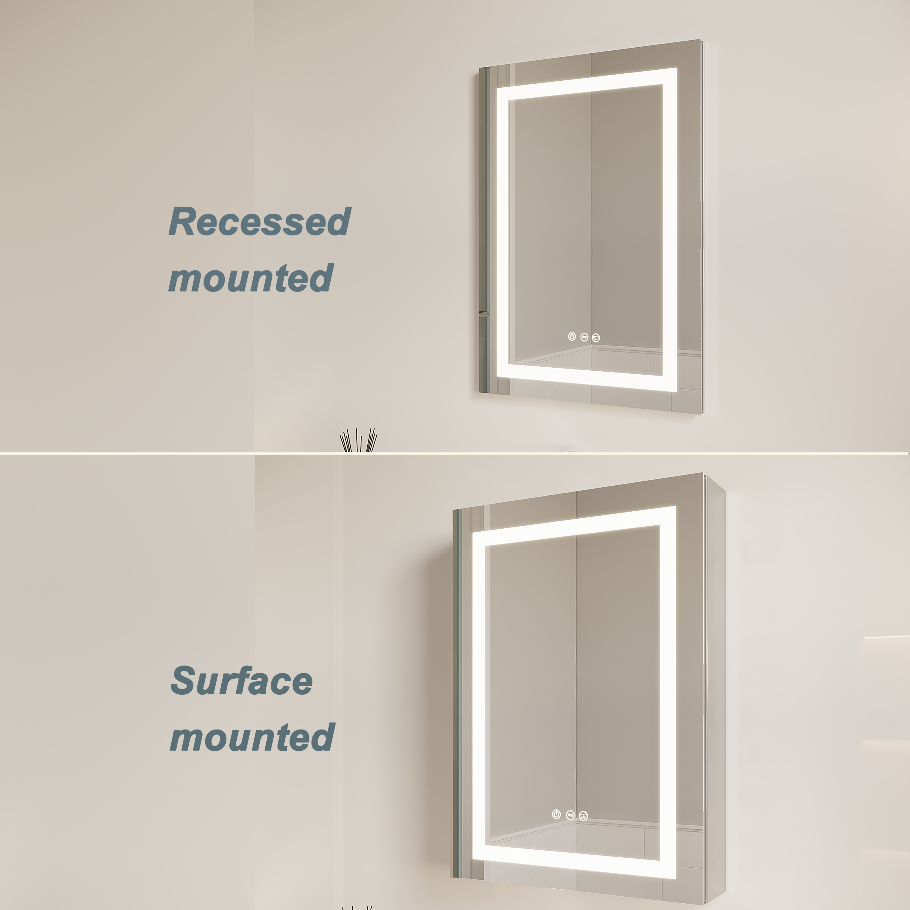 Armadietto Bagno LED 66x51cm Antiappannamento