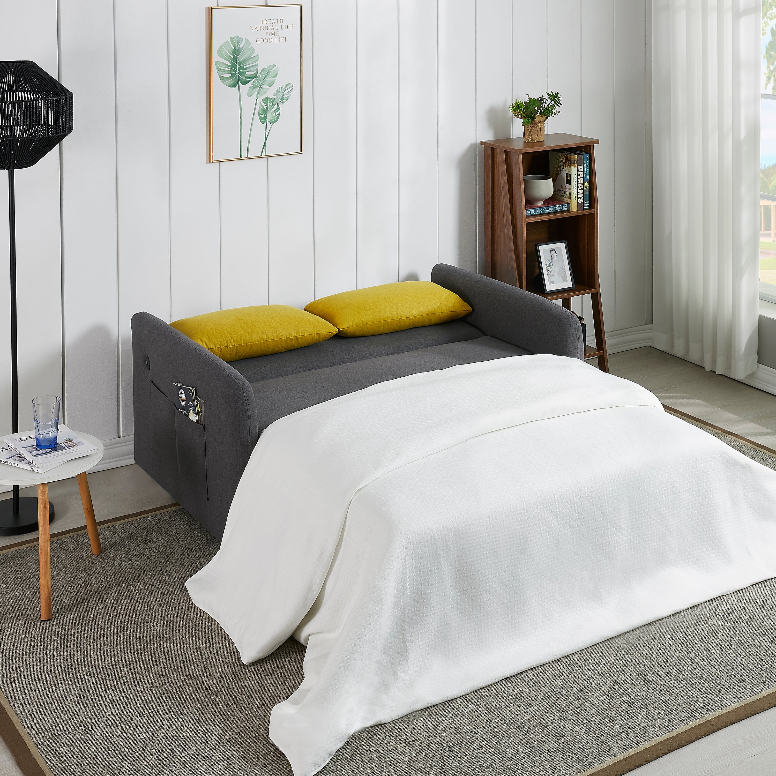 Divano Letto Twins in Tessuto Grigio con USB