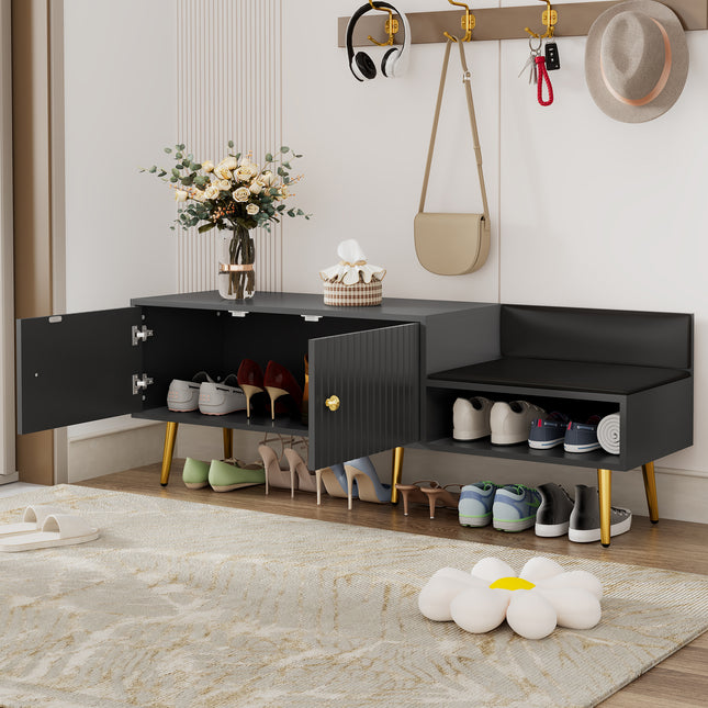 Modern Shoe Storage Bench with Hidden Storage and Upholstered Cushions for Bedside, Living Room and Entryway (Gray)