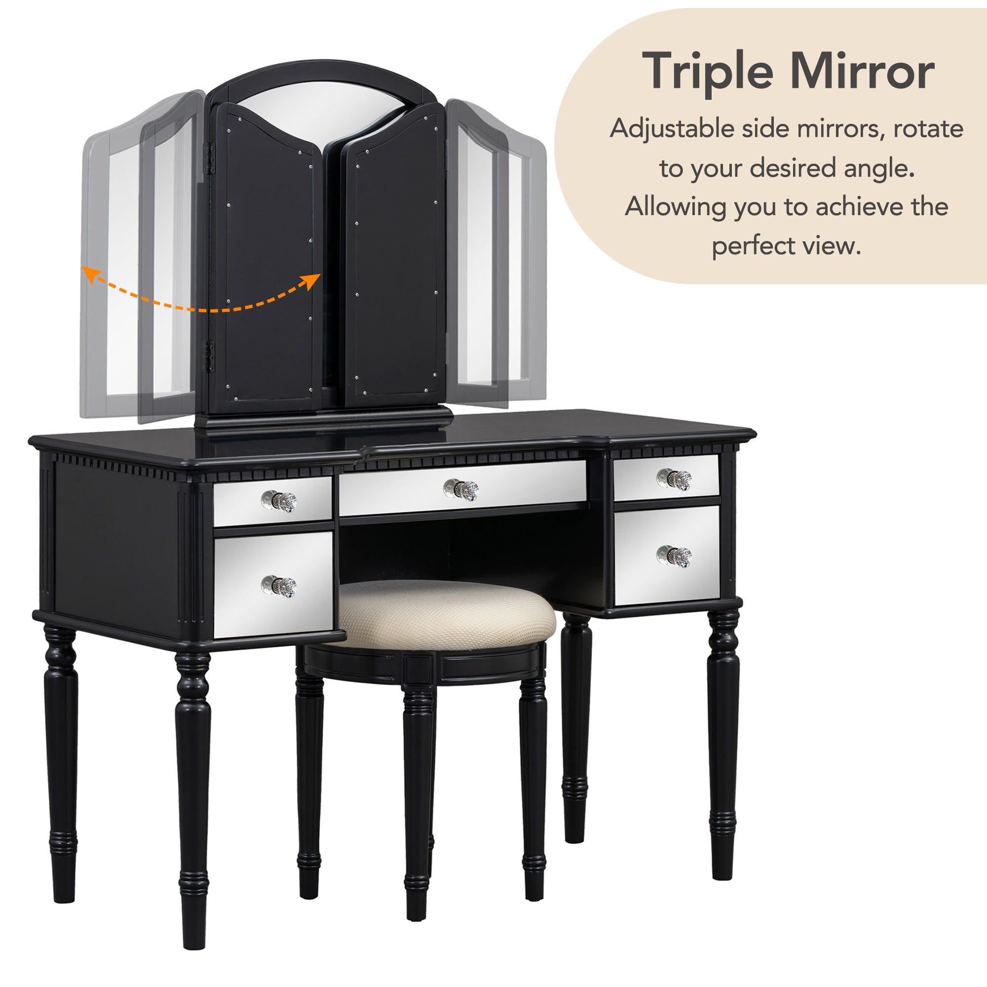 Set Toeletta Nera 109cm con Sgabello
