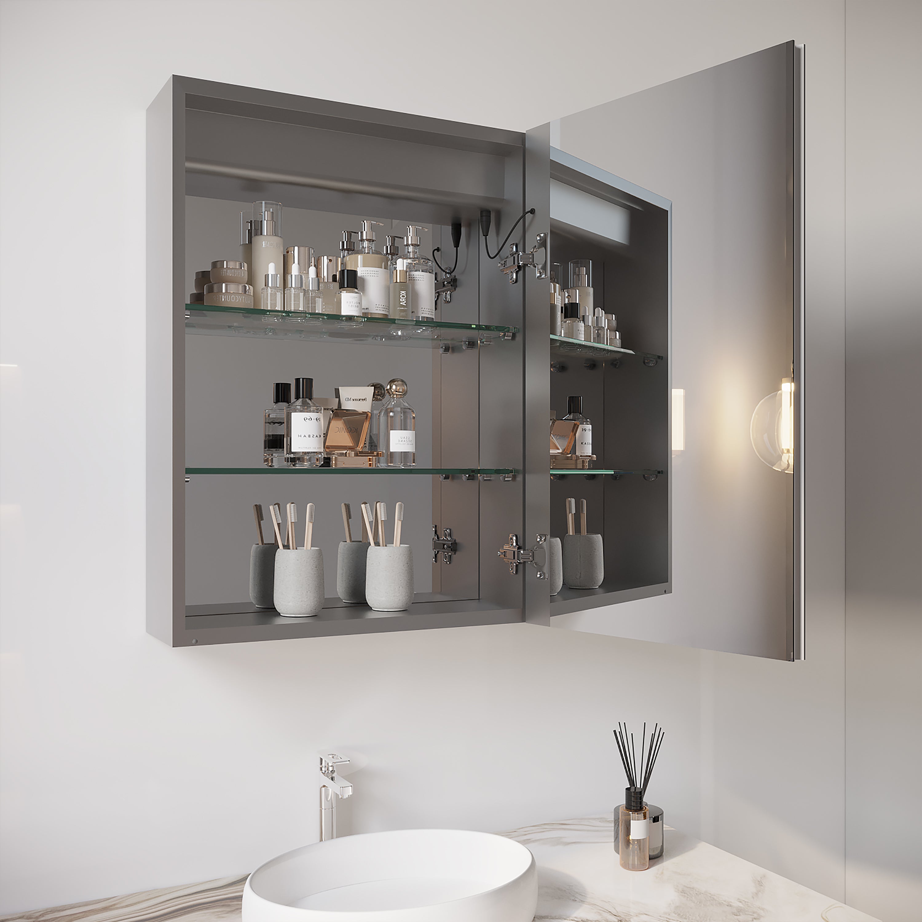 Armadietto Bagno LED 66x51cm Antiappannamento