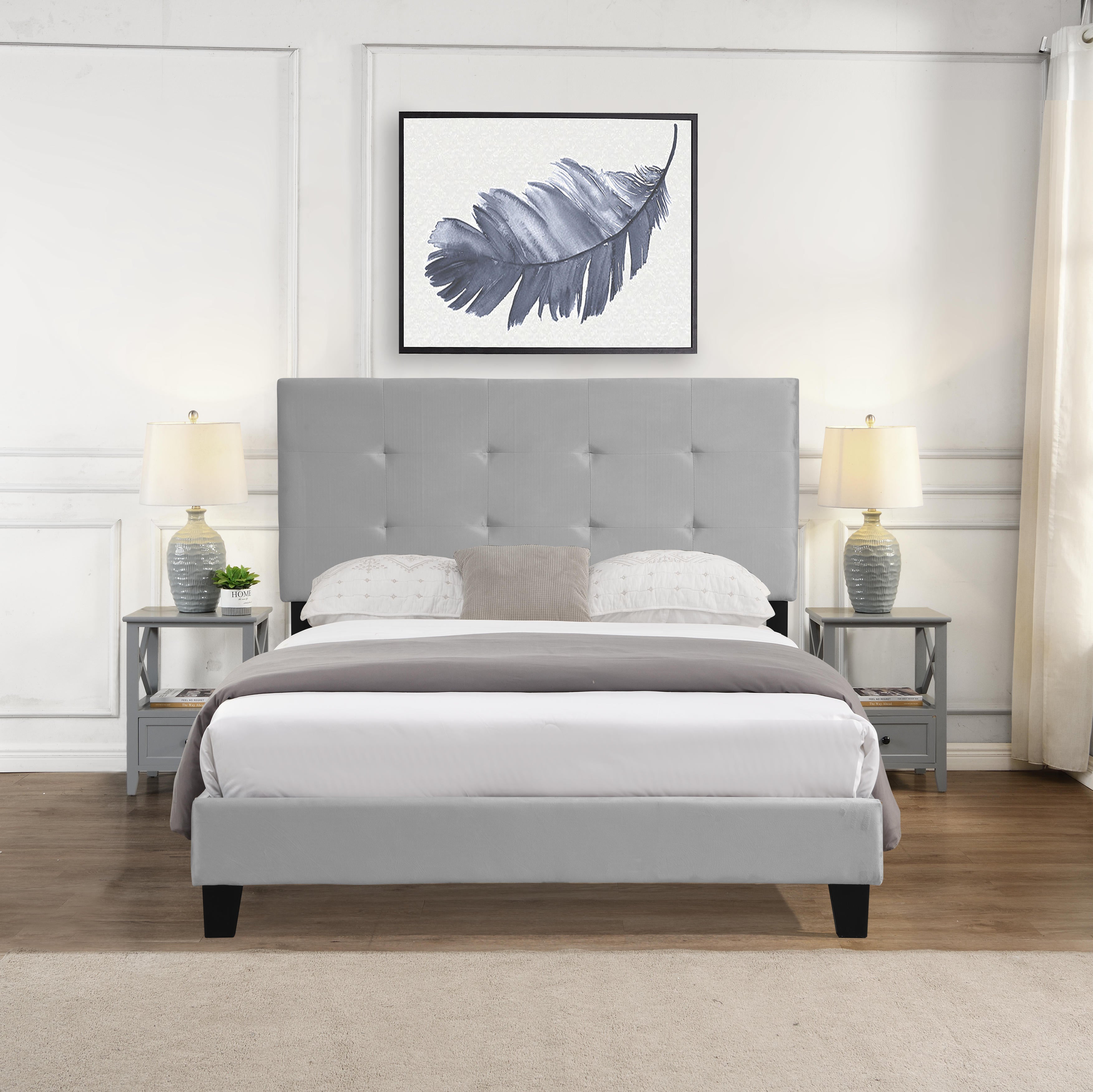 Letto Dimensione intera Imbottito Velluto Grigio