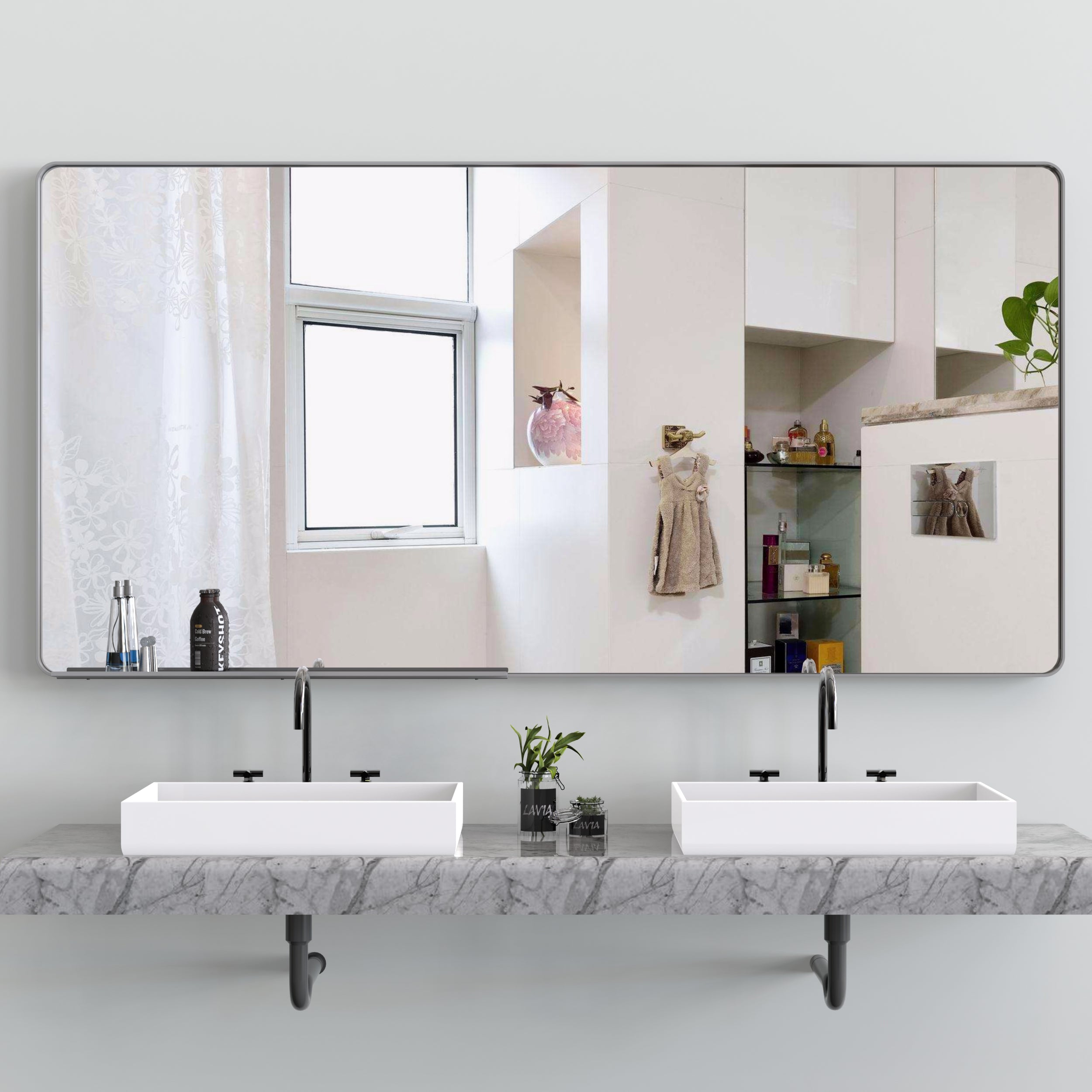 Specchio Bagno 183x91cm con Vassoio Mobile