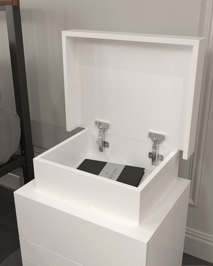 LED White Nightstand With 3 Drawers, Modern Multi-Colour LED Night Table Bedside Tables for Bedroom, Living Room