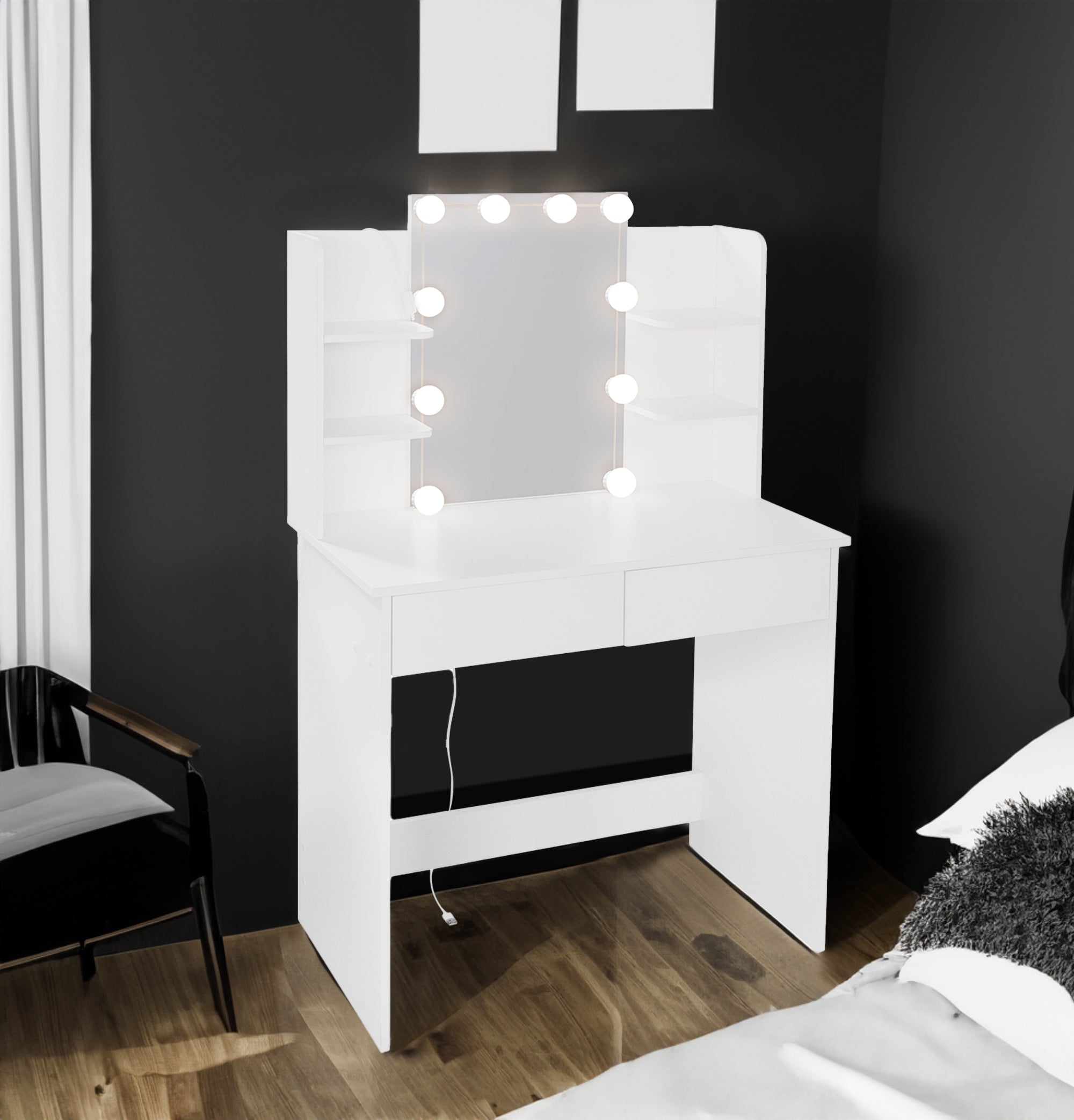 Toeletta Bianca con LED e 2 Cassetti
