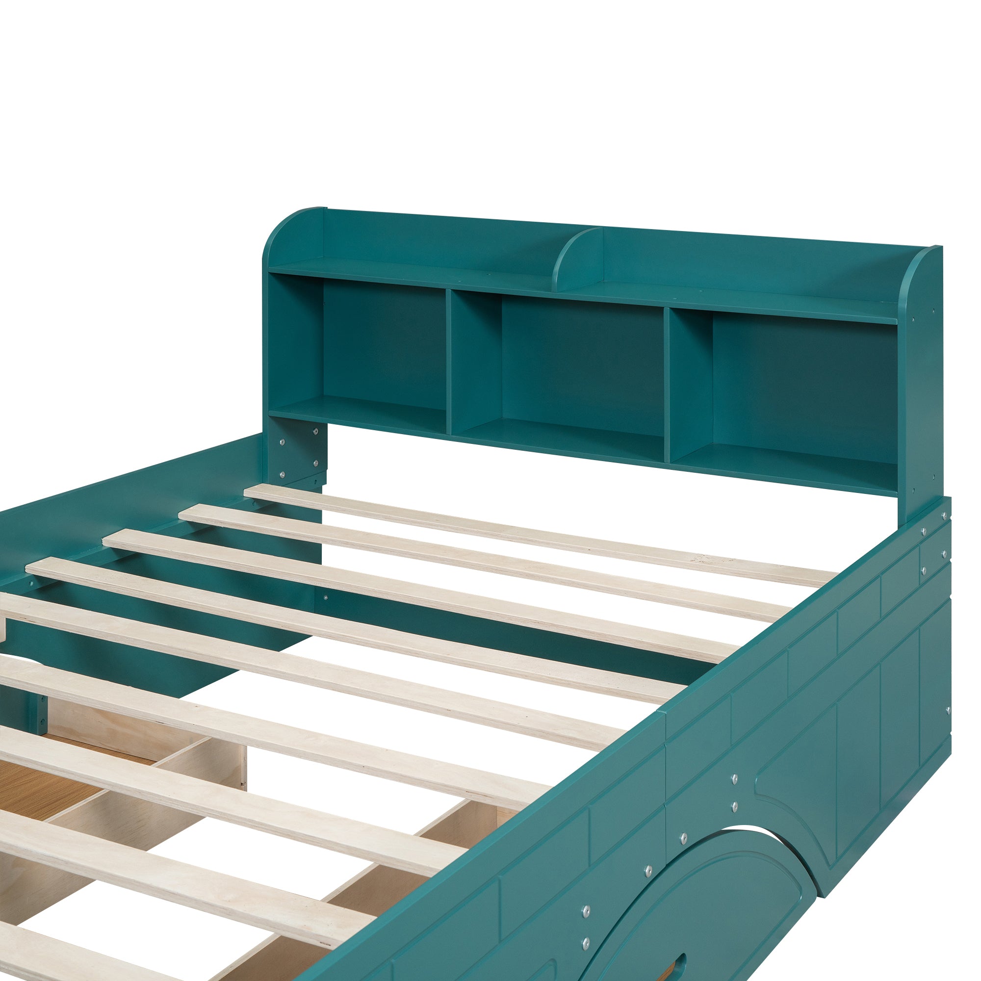 Letto Full Size in Legno con 2 Cassetti, Testiera e Pediera Contenitore - Verde Scuro