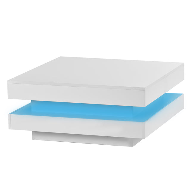 ON-TREND High Gloss Minimalist Design with LED Lights 2-Tier Square Coffee Table White