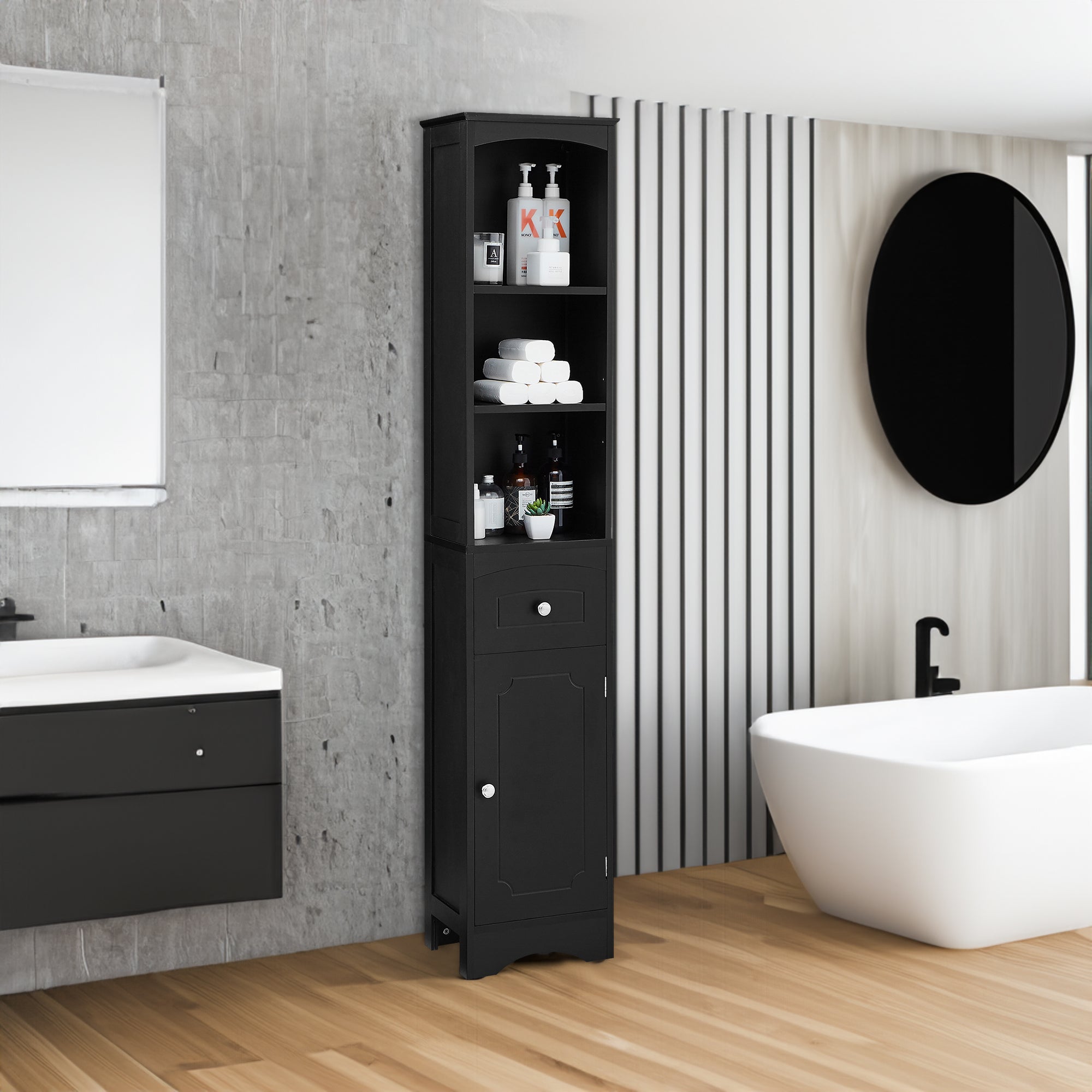 Mobile Bagno Stretto Alto Nero 170cm