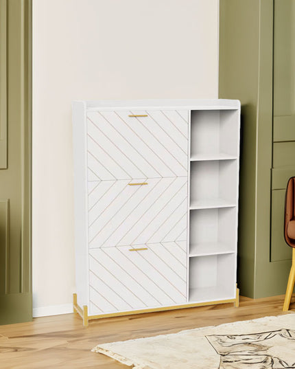 Shoe Cabinet with 3 Flip Drawers & Open Shelves, Modern Entryway Shoe Storage Cabinet Slim, Narrow Hidden Shoe Rack for Heels