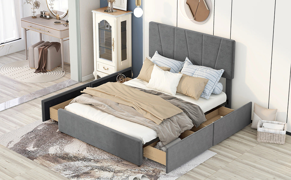 Letto Queen RegalGrey con Cassetti e Testiera Regolabile