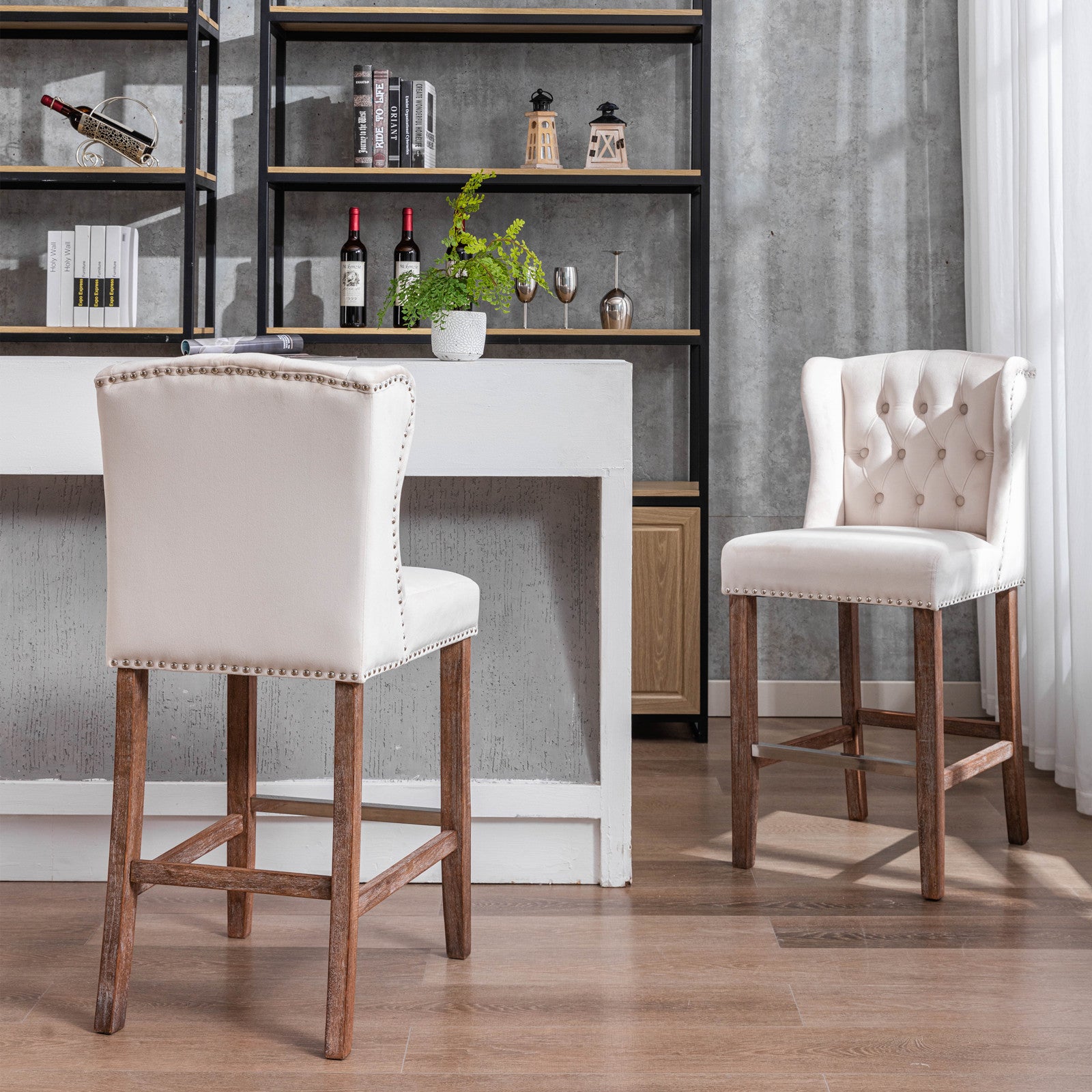 Sgabelli Bar Set 2 Velluto Beige