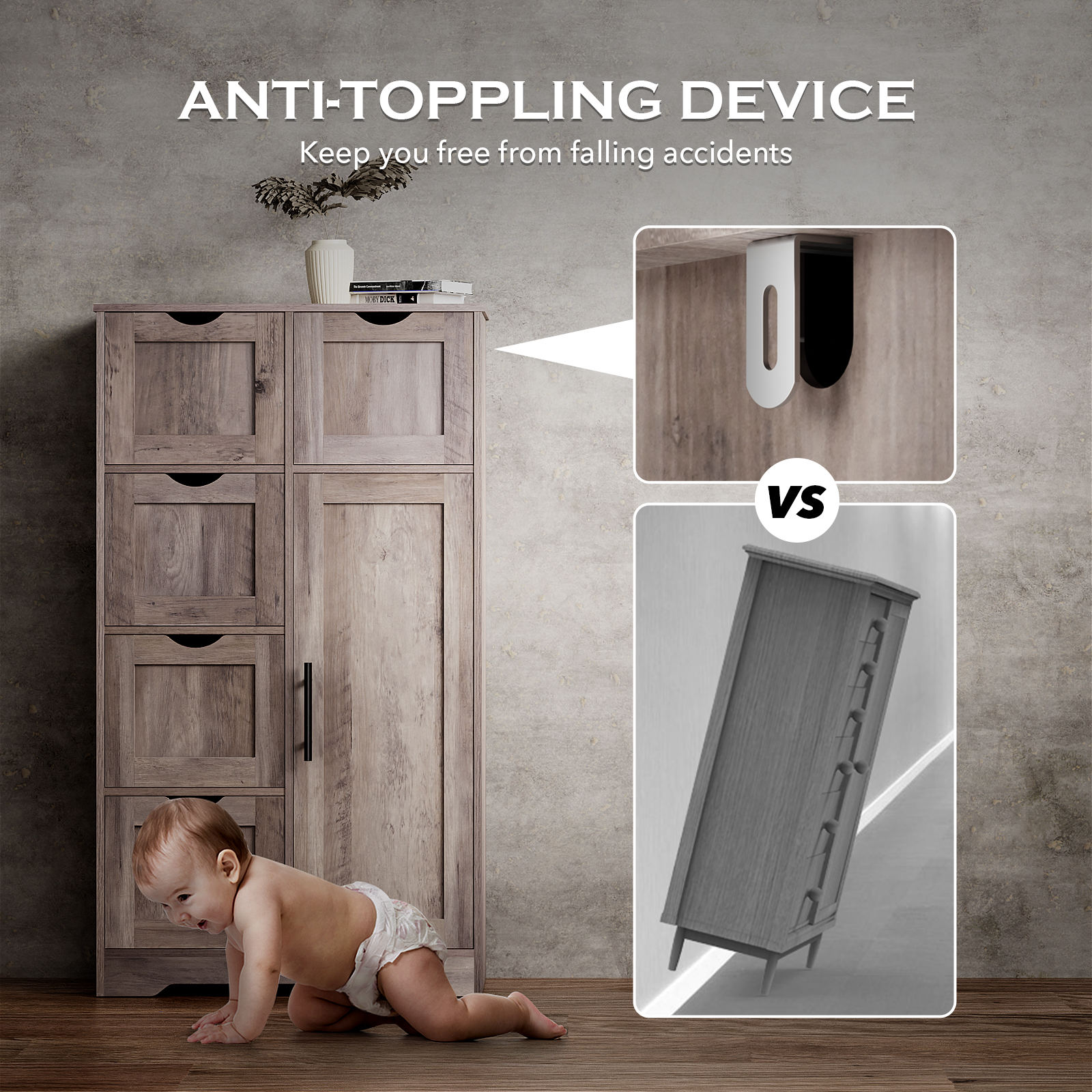 Mobile Bagno 5 Cassetti 1 Anta Grigio