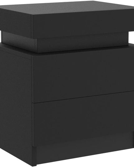 Modern Black LED Nightstand with Led Lights Bedside table with 2 High Gloss Drawers for Bedroom