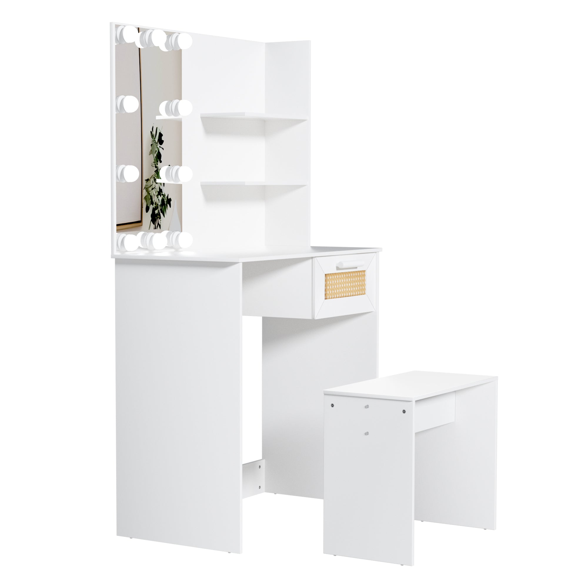 Toeletta Bianca con LED e Cassetti Legno