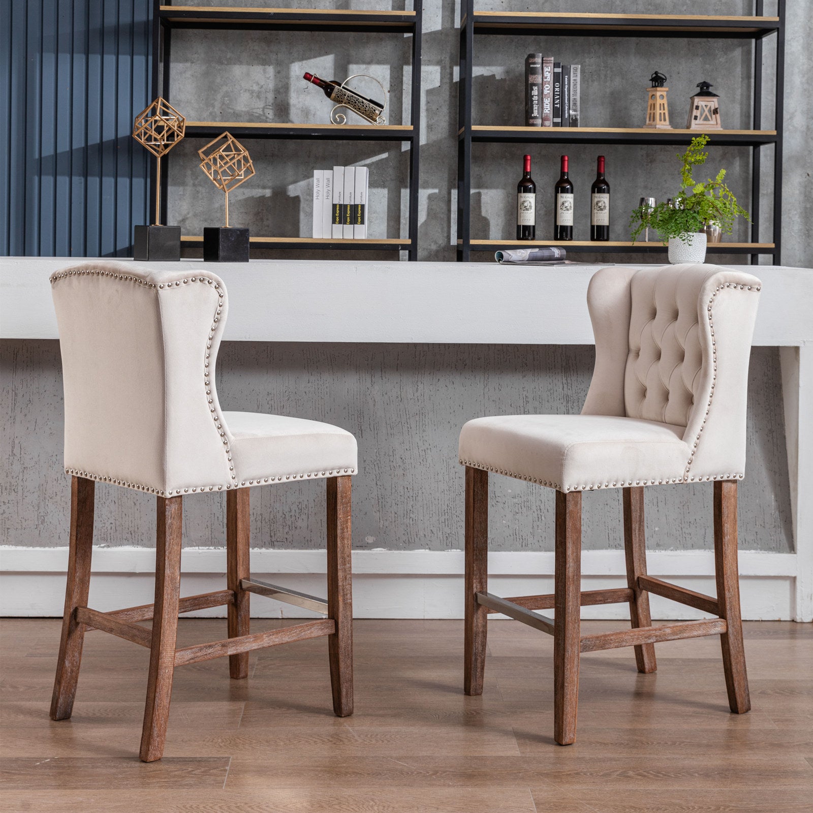 Sgabelli Bar Set 2 Velluto Beige