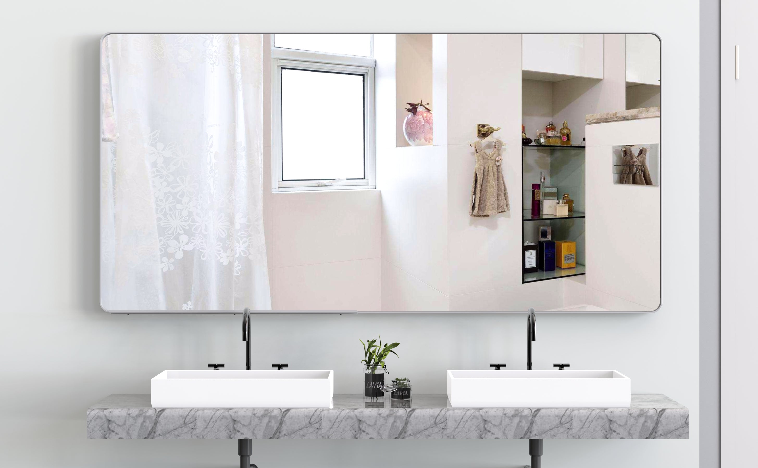 Specchio Bagno 183x91cm con Vassoio Mobile