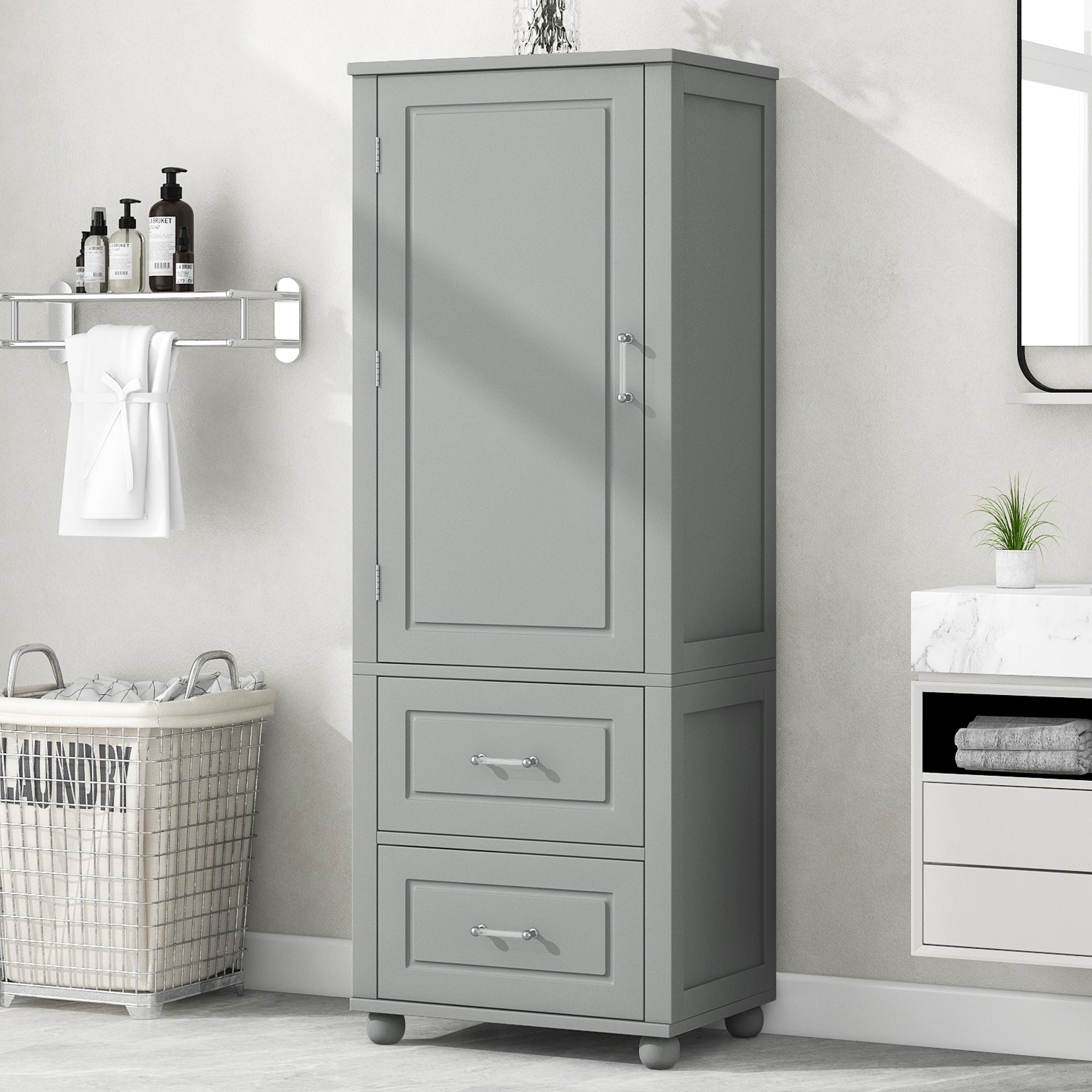 Mobile Bagno Alto Grigio 2 Cassetti 156cm