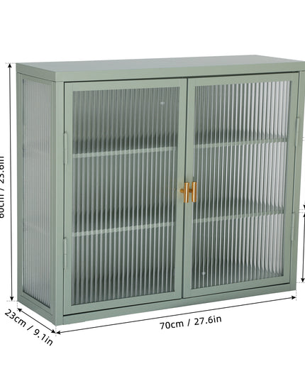 Retro Style Haze Double Glass Door Wall Cabinet With Detachable Shelves for Office Dining Room Living Room Kitchen