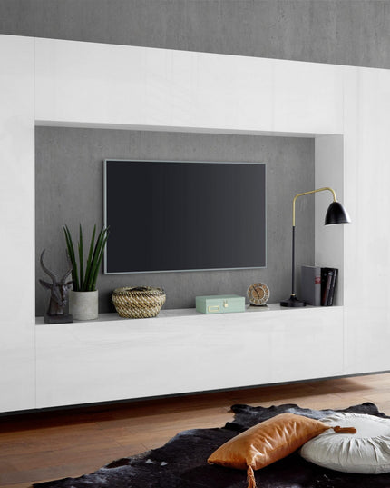 Soggiorno MARUSKA asimmetrico 340 x 30 x 180 cm (LxPxA) - Bianco laccato lucido