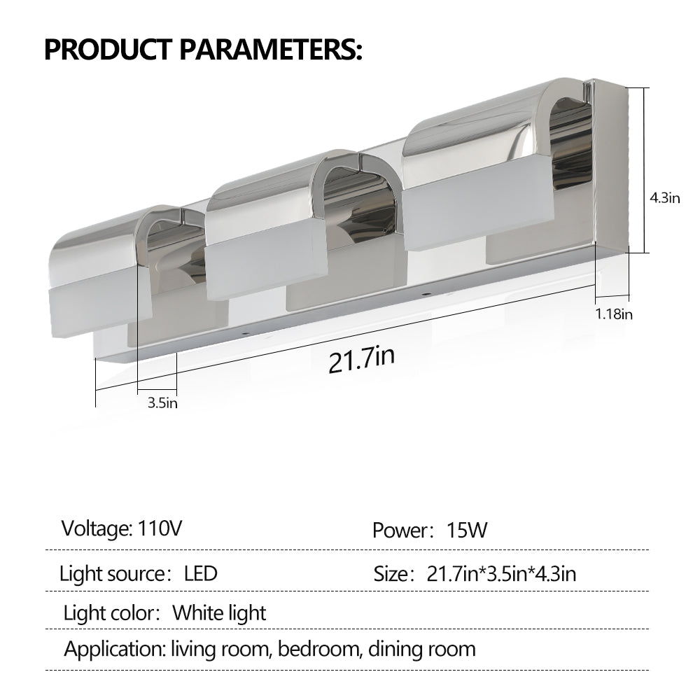 Lampada Bagno LED 3 Luci Cromata