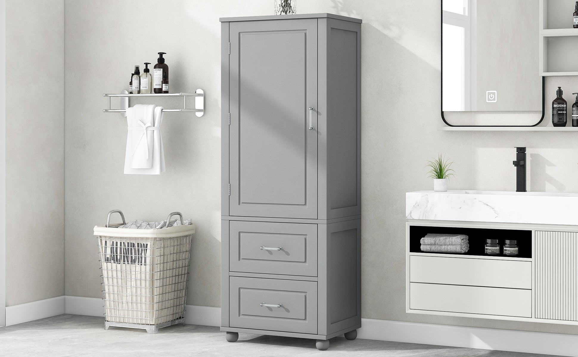 Mobile Bagno Alto Grigio 2 Cassetti 156cm
