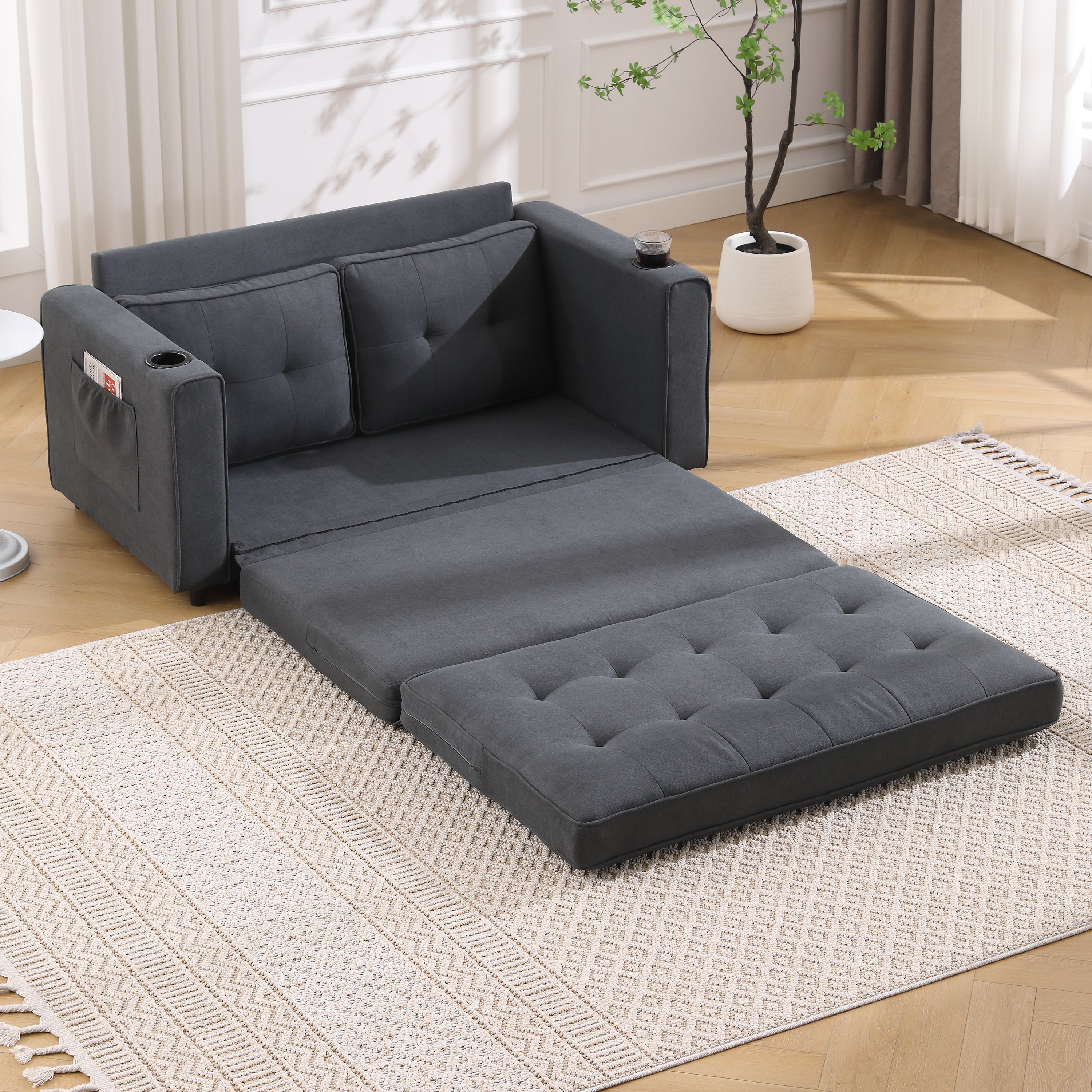 Divano Letto Futon 3 in 1 Grigio Scuro