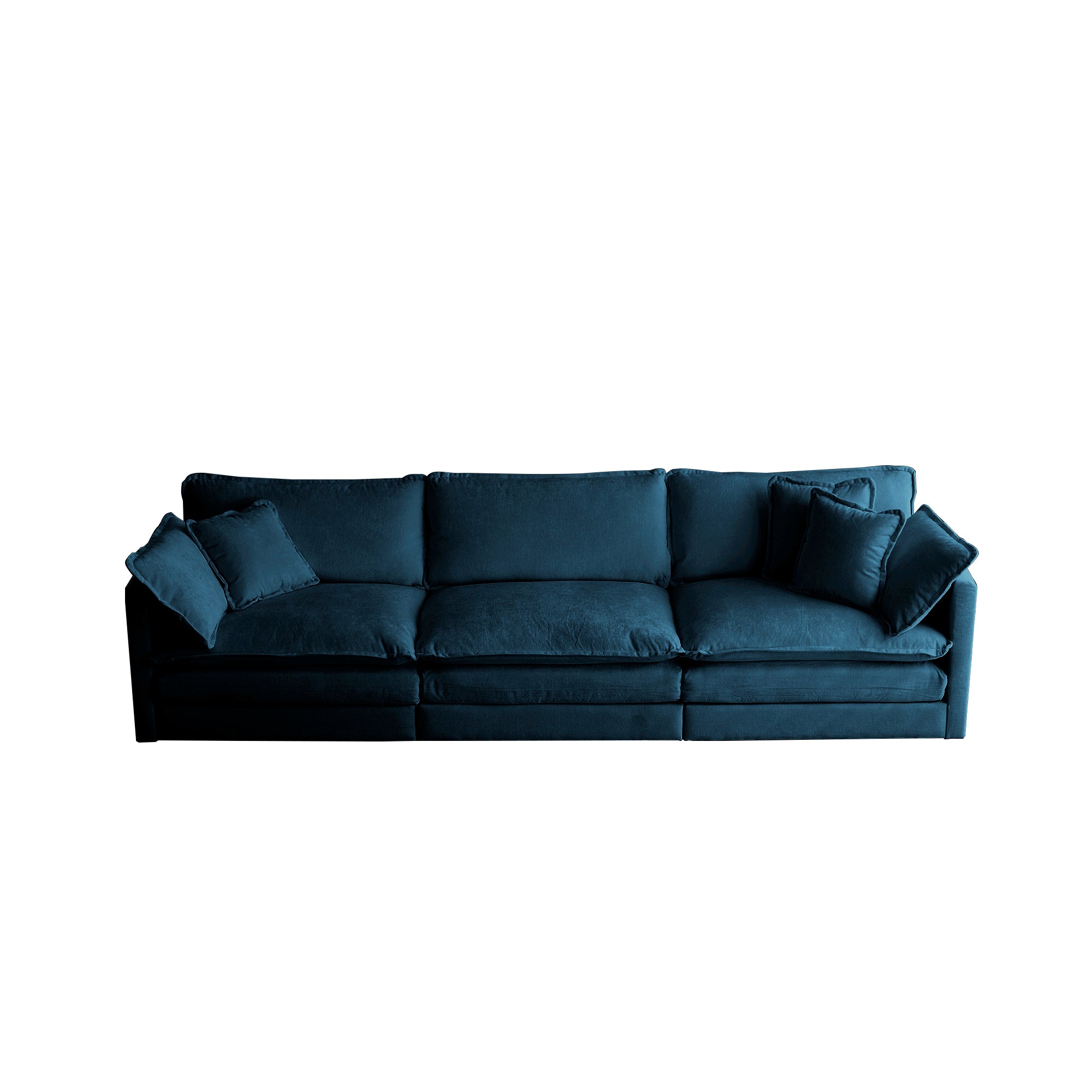 Divano 3 Posti Blu in Ciniglia Stile Mid-Century Moderno