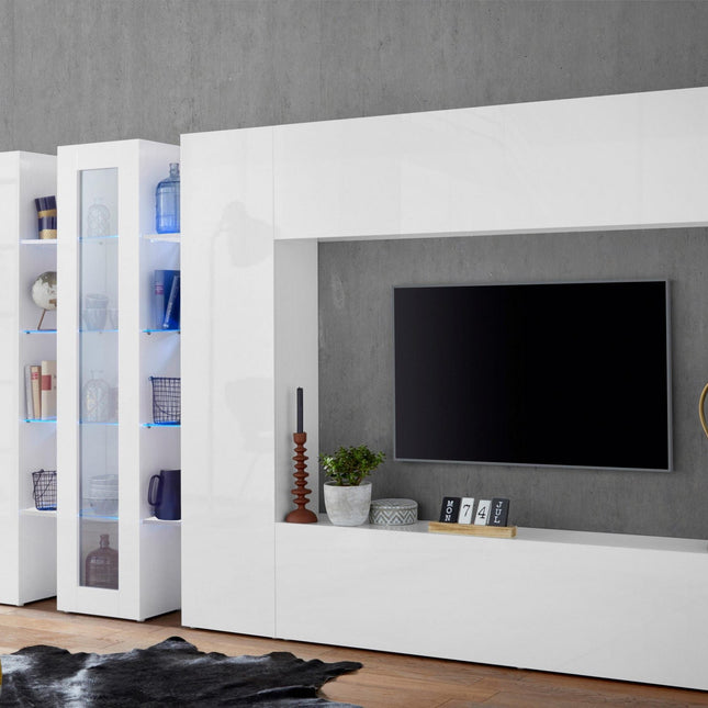Soggiorno MARUSKA asimmetrico 340 x 30 x 180 cm (LxPxA) - Bianco laccato lucido