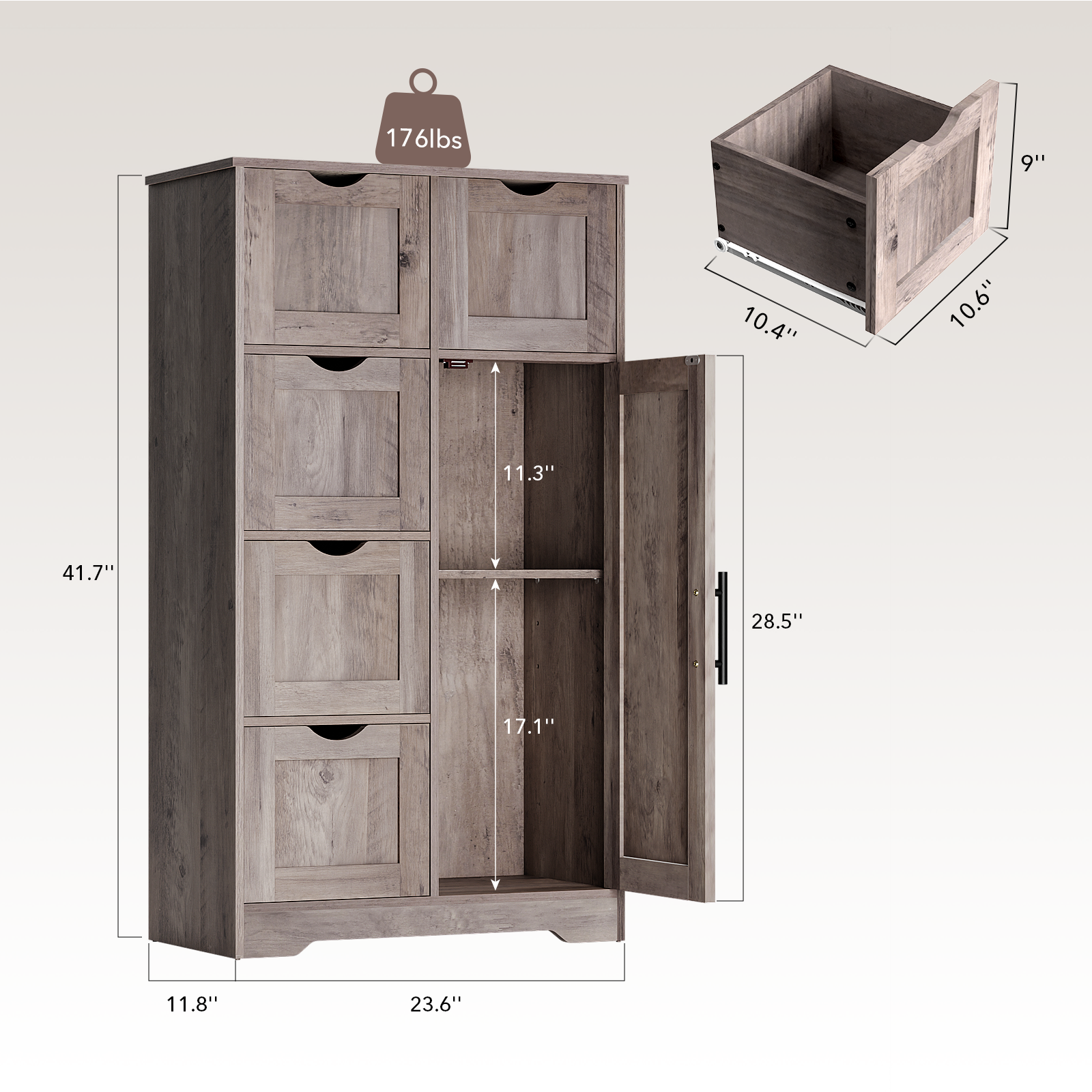 Mobile Bagno 5 Cassetti 1 Anta Grigio