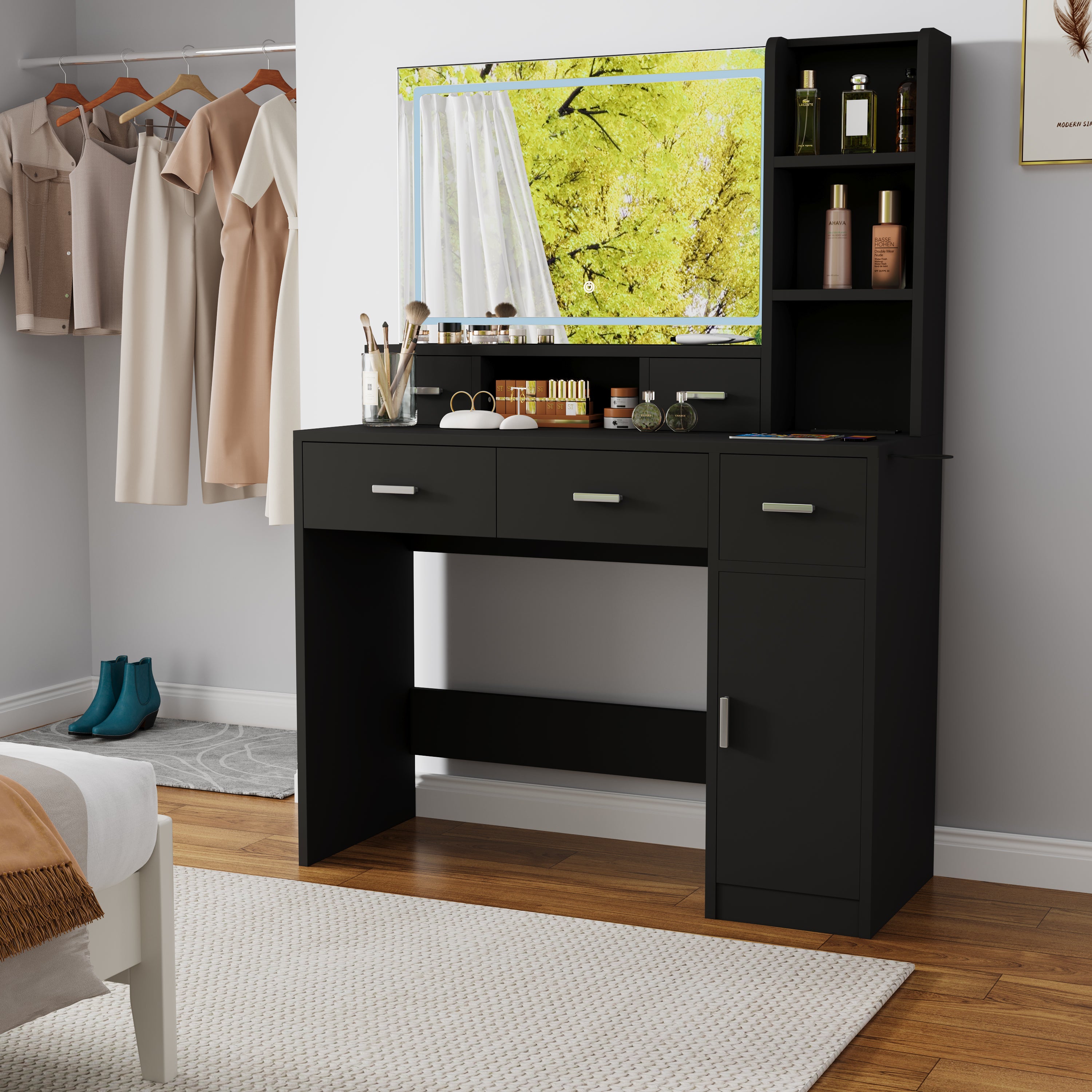 Toeletta Nera con Specchio Smart LED
