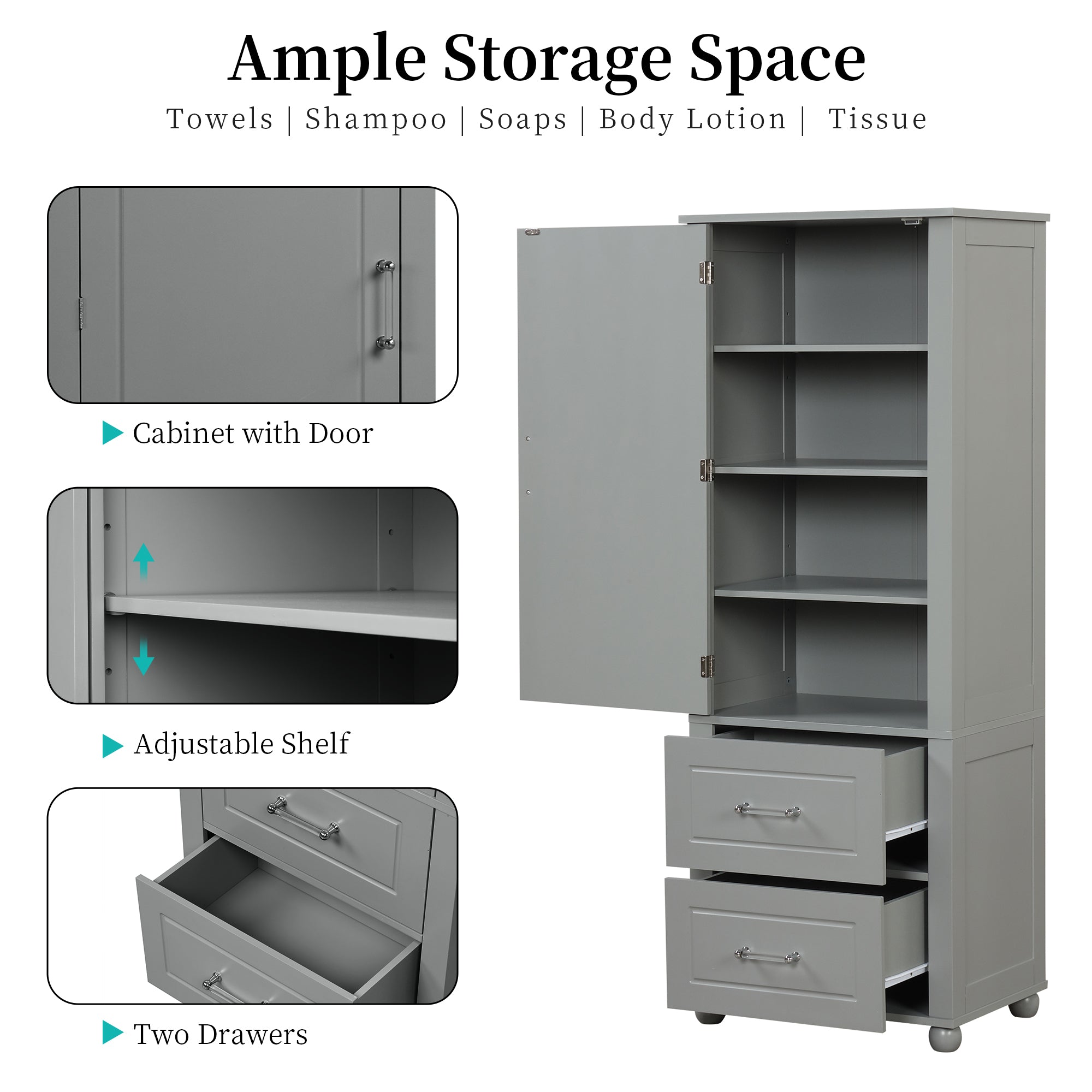 Mobile Bagno Alto Grigio 2 Cassetti 156cm