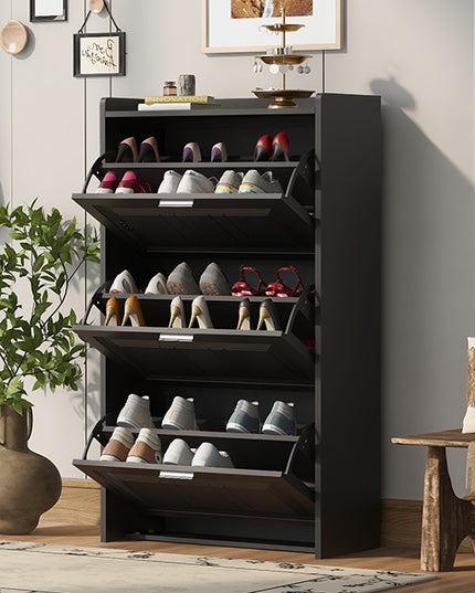 U-Can Shoe Storage Cabinet for Entryway with 3 Flip Drawers, Modern Shoe Organizer Cabinet, Free Standing Shoe Rack Black