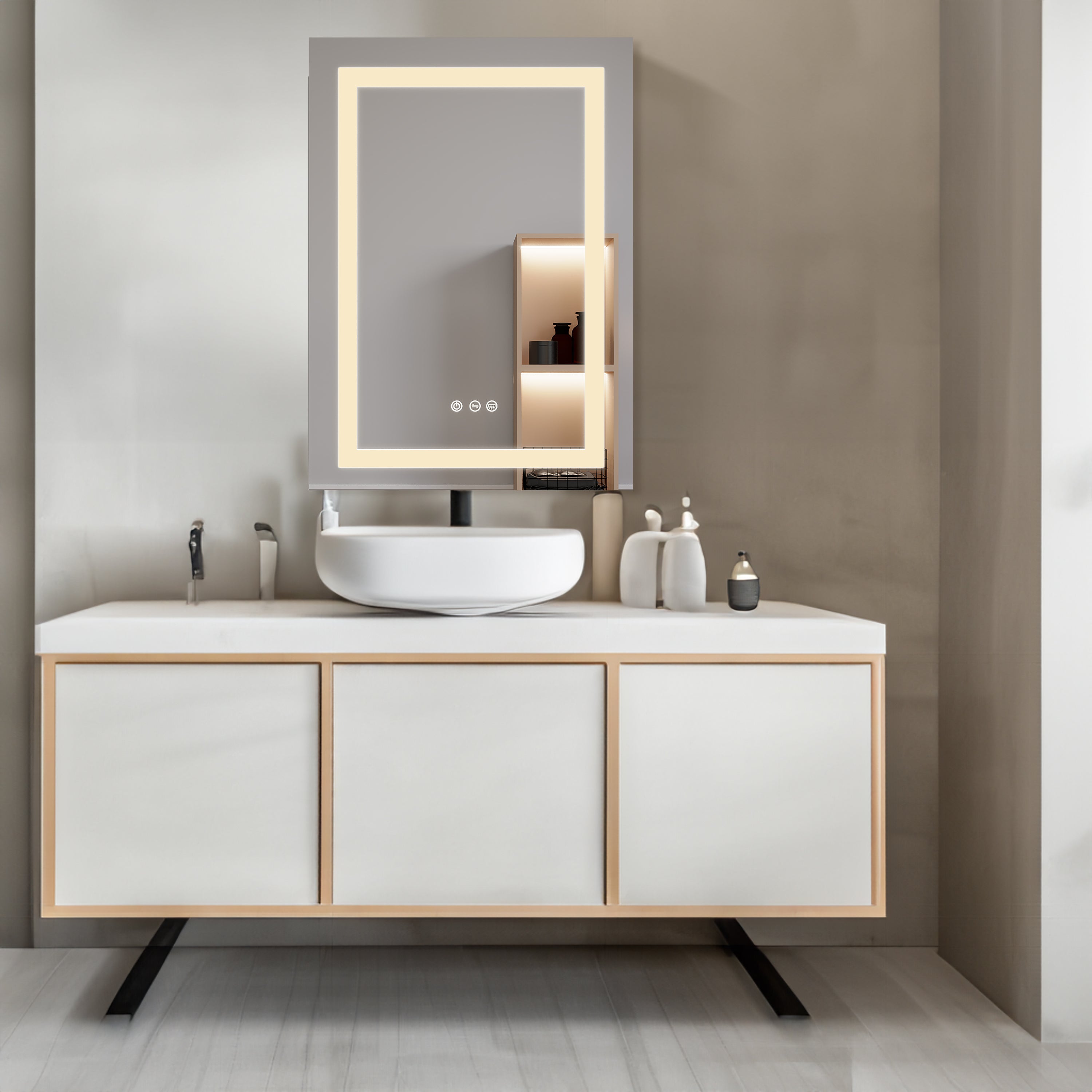 Armadietto Bagno LED 66x51cm Porta Sinistra