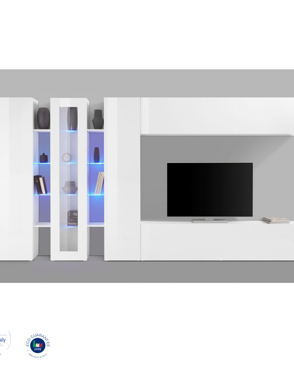 Soggiorno MARUSKA asimmetrico 340 x 30 x 180 cm (LxPxA) - Bianco laccato lucido
