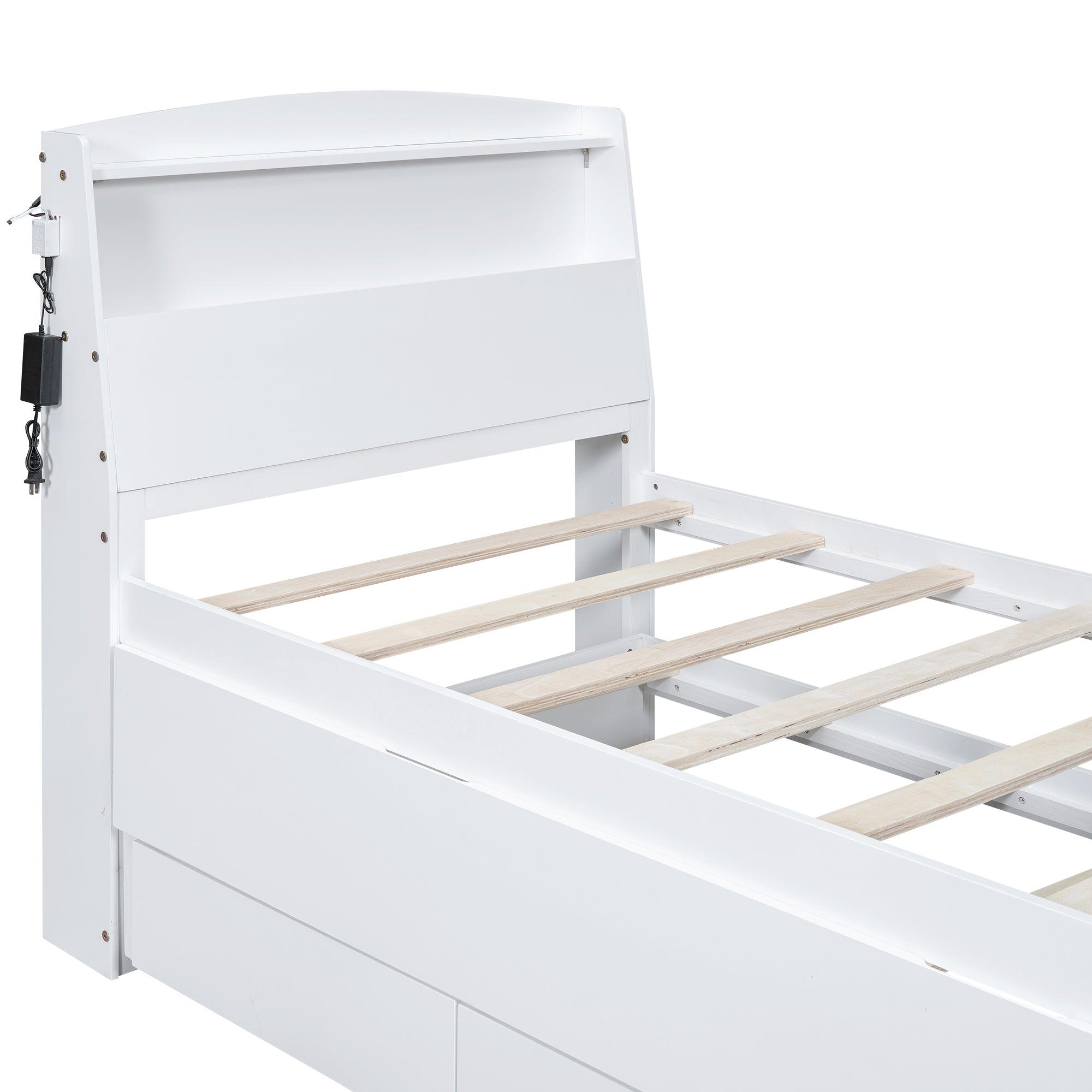 Letto Singolo Piattaforma LED Bianco 3 Cassetti