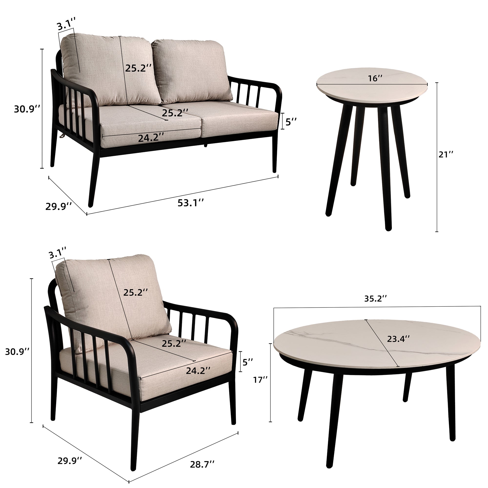 Set Patio Alluminio 5 Pezzi Nero