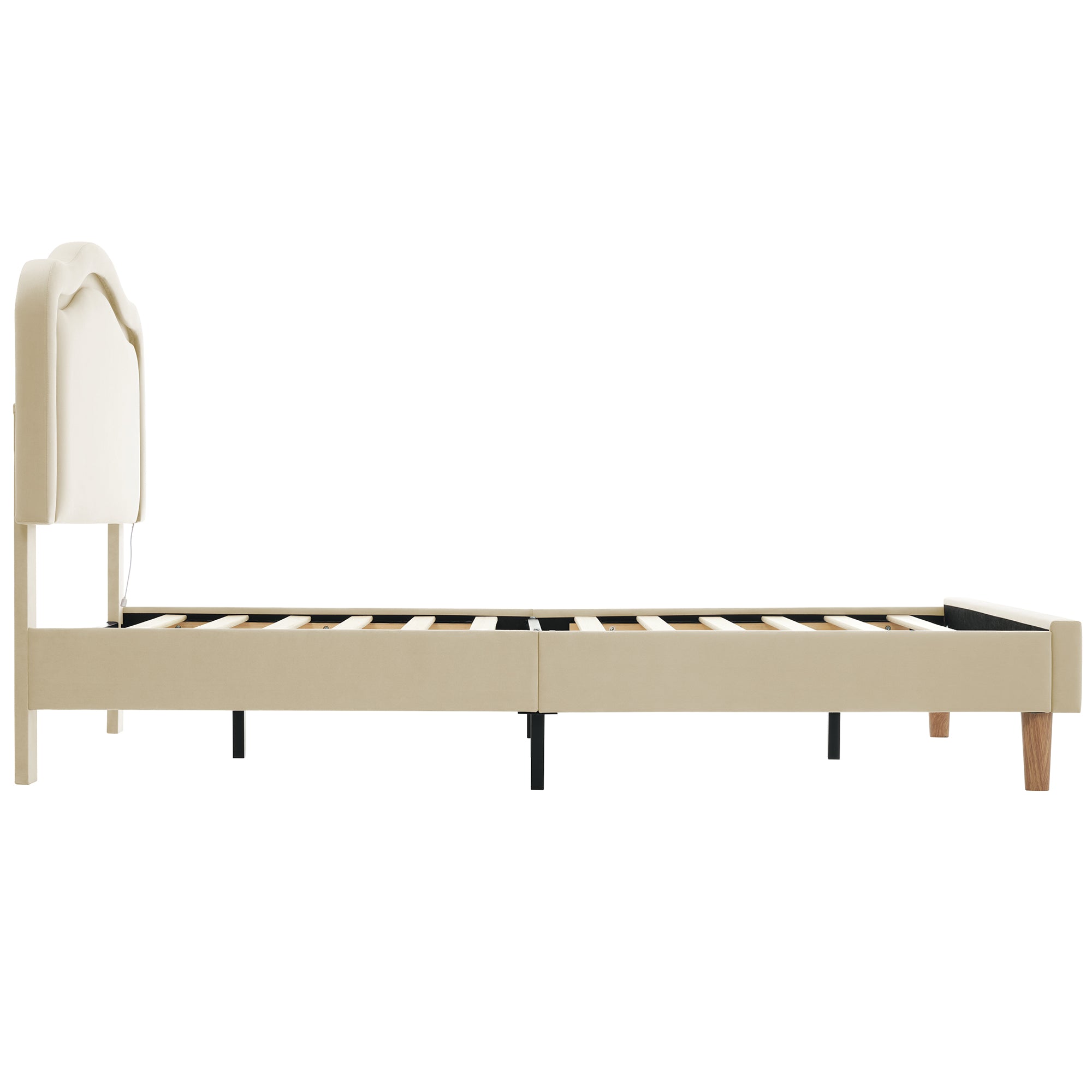 Letto Full Size Velluto Beige con LED