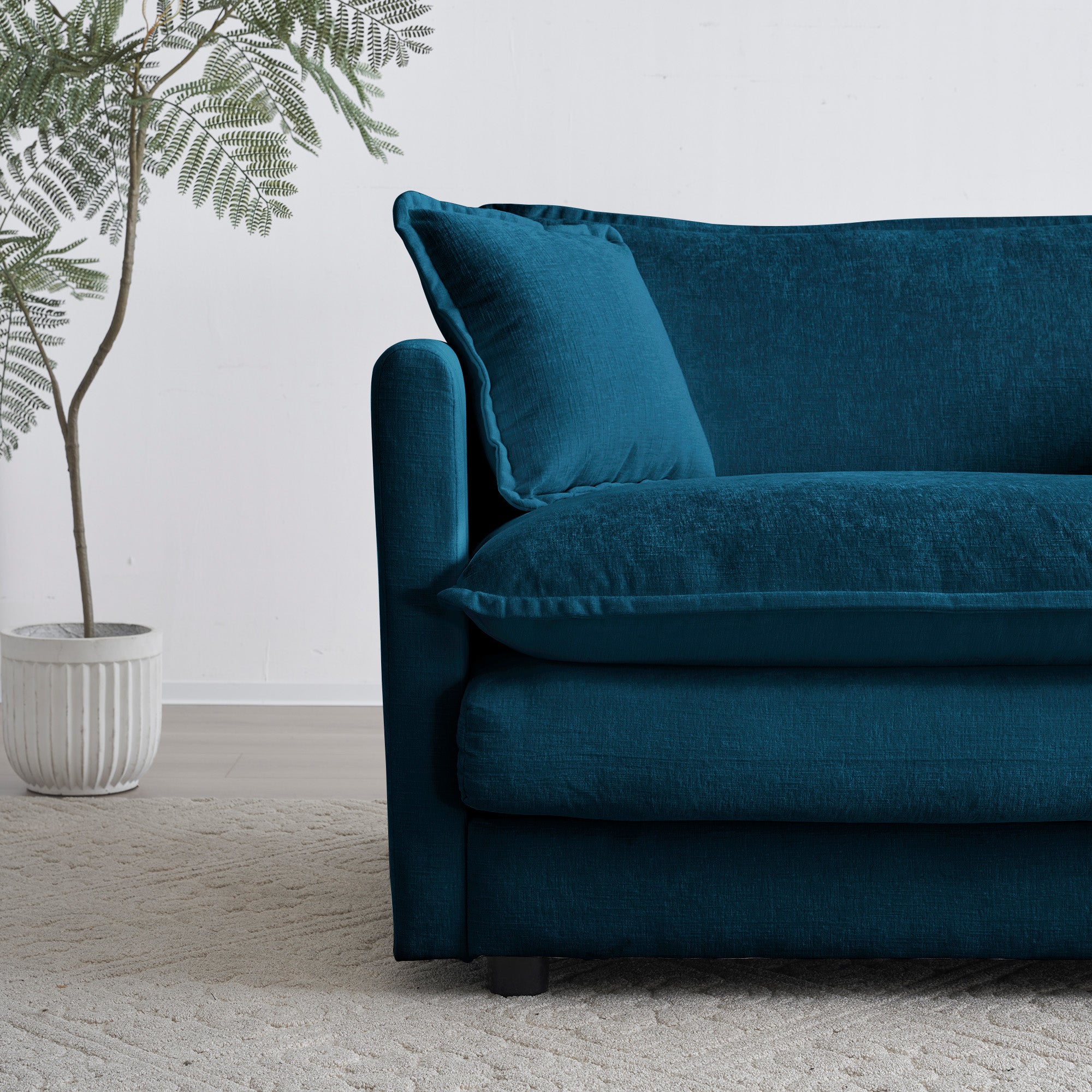 Poltrona Singola Blu in Ciniglia con Pouf per Lettura