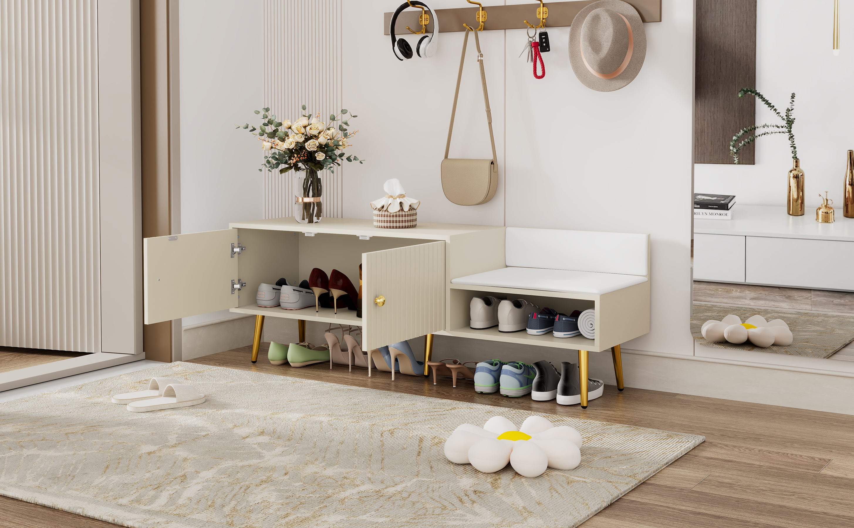 Panca Portascarpe Imbottita Bianca