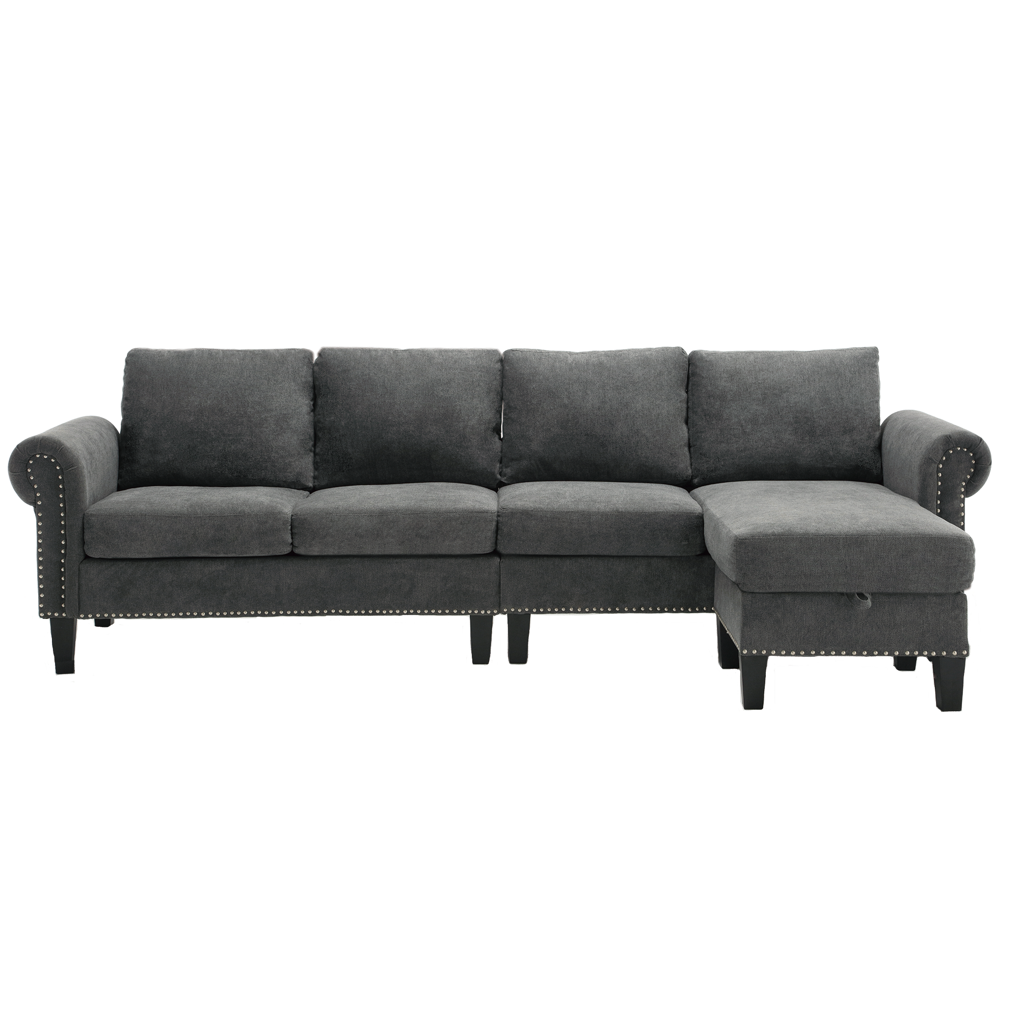 Divano Angolare a L con Contenitore Grigio Moderno