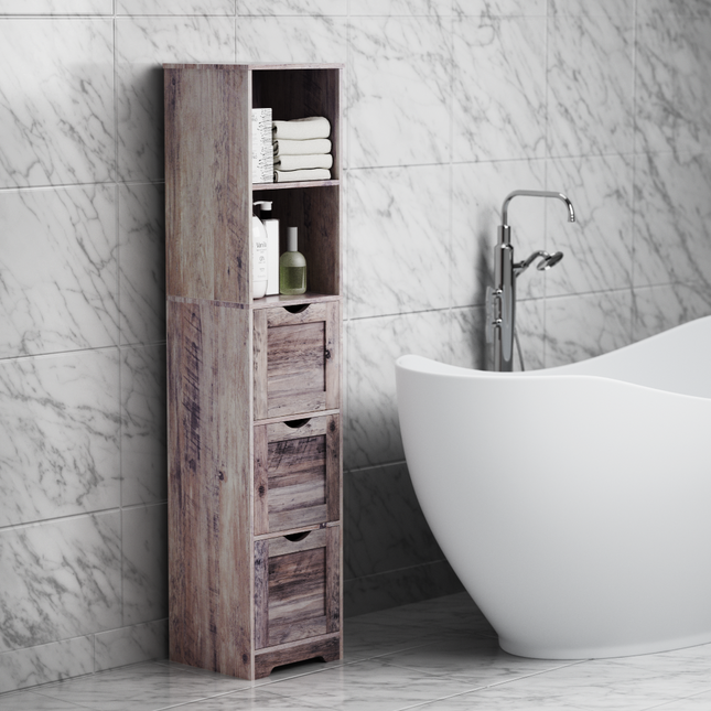 Bathroom Floor Cabinet with 3 Drawers 2 Shelves, Tall Narrow Bathroom Kitchen Pantry Storage Cabinet with Open Compartment Grey