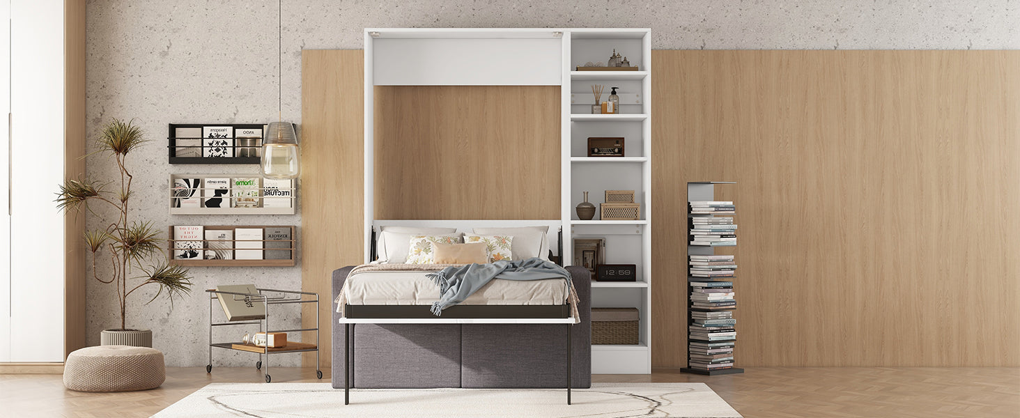 Letto a Scomparsa Singolo con Divano e Mensole Bianco