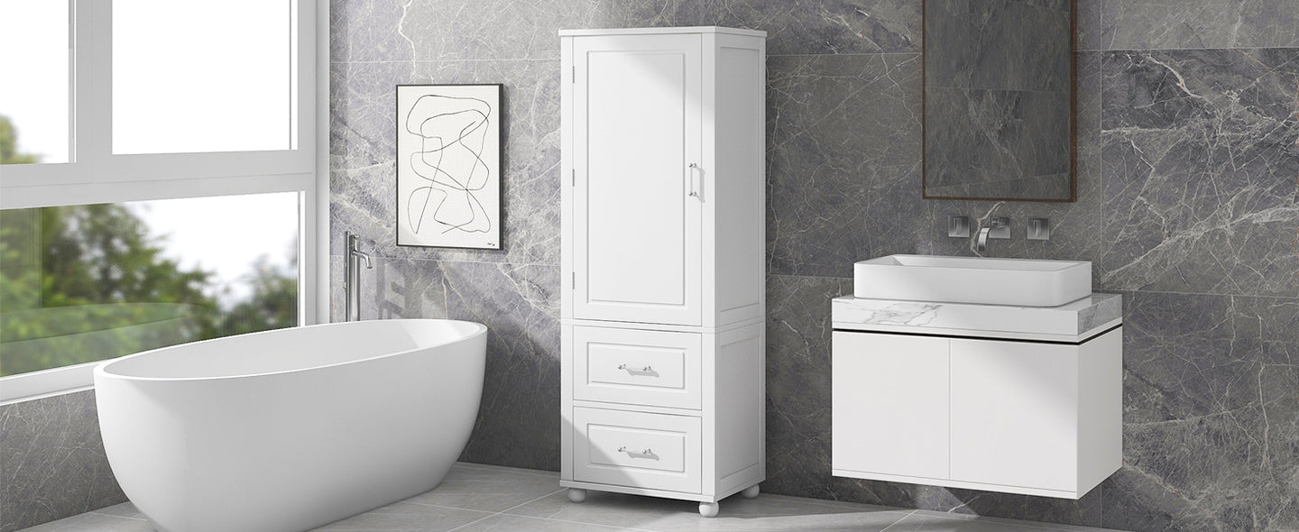 Armadietto Bagno Alto con Cassetti e Ripiano Regolabile