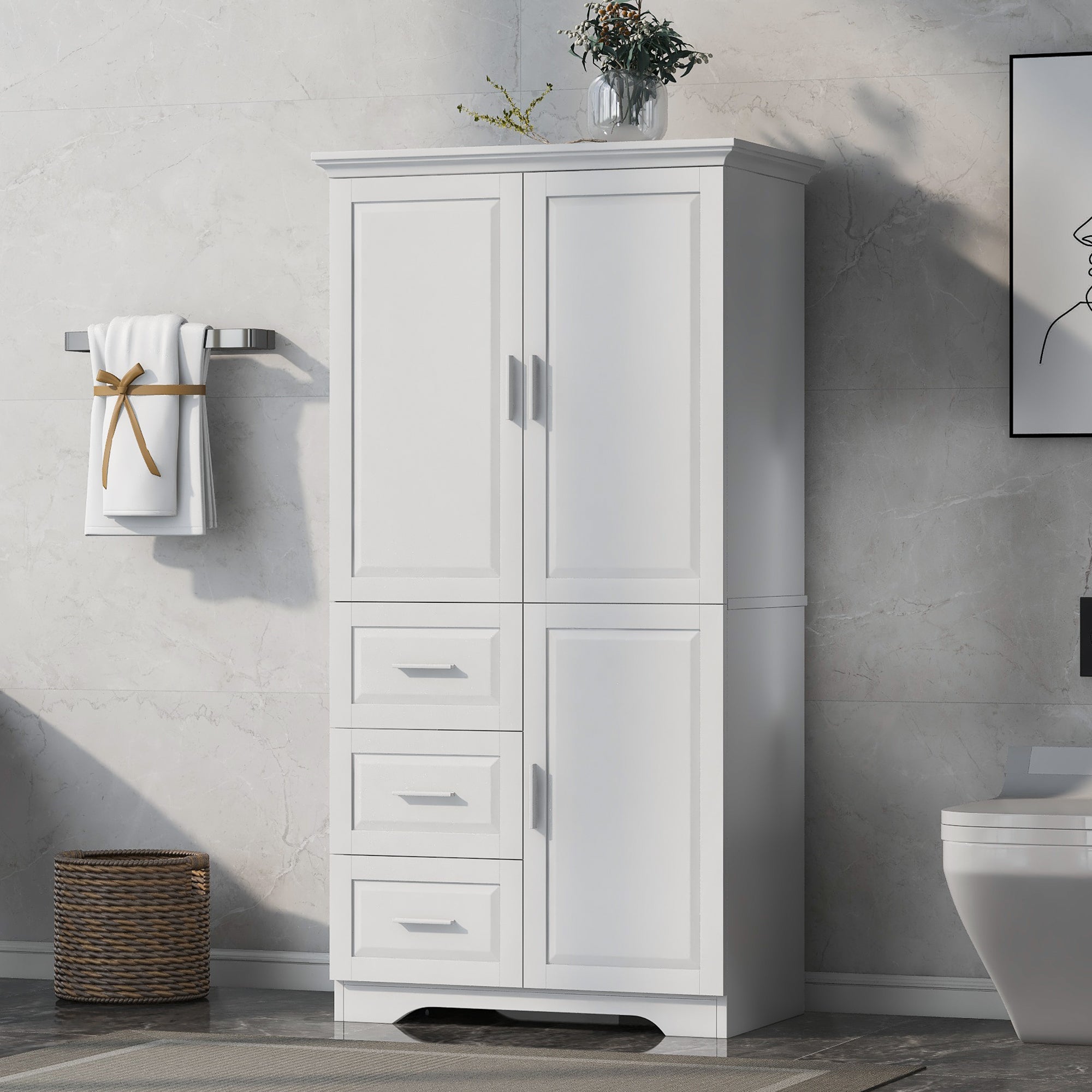 Mobile Bagno Alto Porte Cassetti Bianco