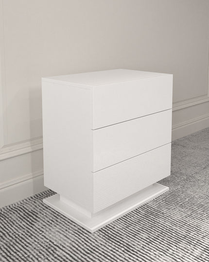 LED Nightstand with 3 drawers, White bedside Table ,Modern End Side Table for Bedroom