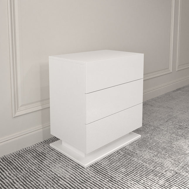 LED Nightstand with 3 drawers, White bedside Table ,Modern End Side Table for Bedroom