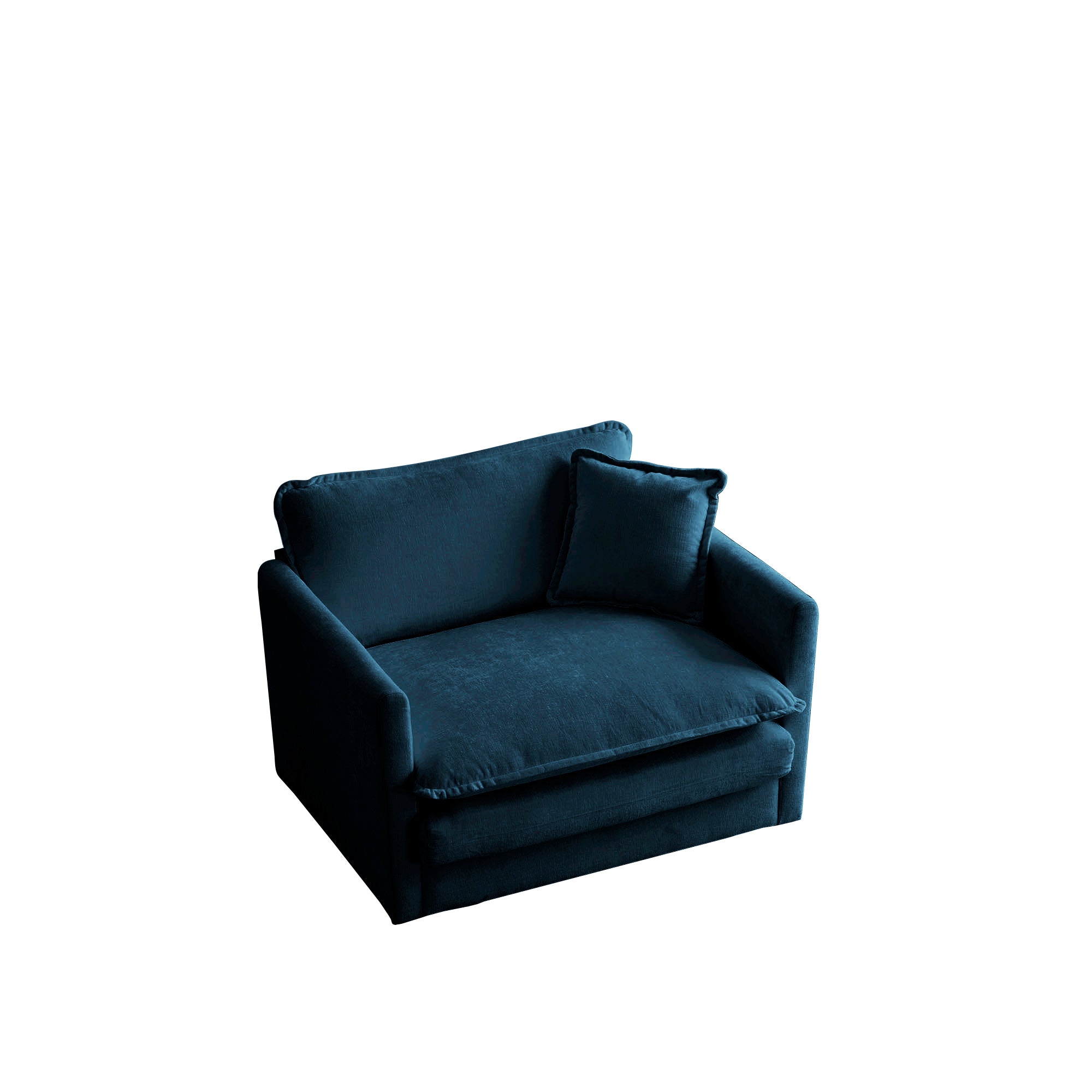 Poltrona Singola Blu in Ciniglia con Pouf per Lettura