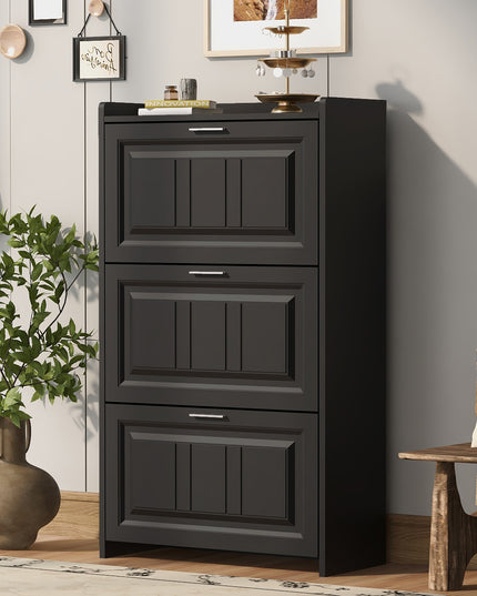 U-Can Shoe Storage Cabinet for Entryway with 3 Flip Drawers, Modern Shoe Organizer Cabinet, Free Standing Shoe Rack Black